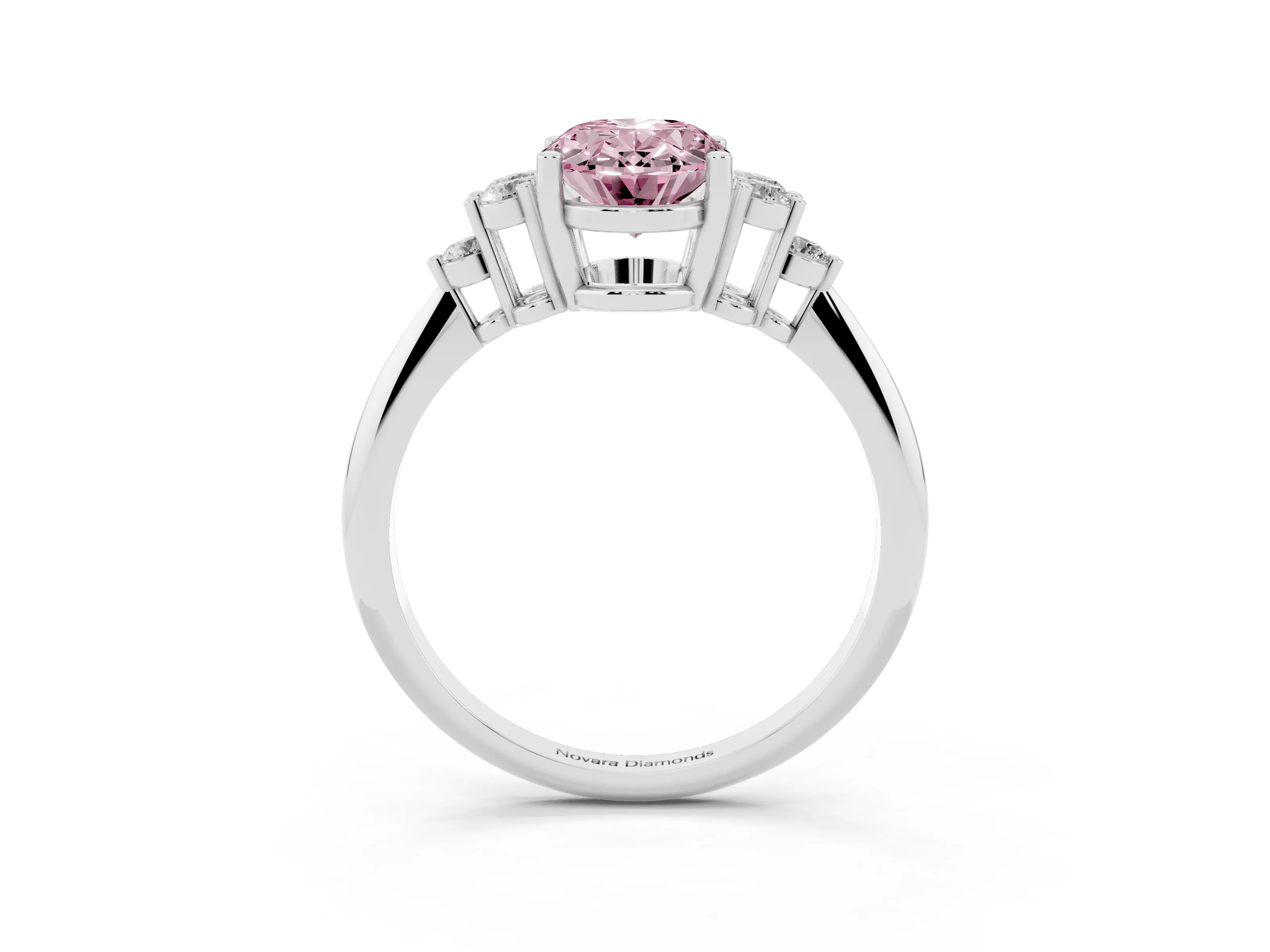 Fancy Pink Oval Cut Diamond Cluster Ring Set in Platinum with Plain Band and Prong Setting
