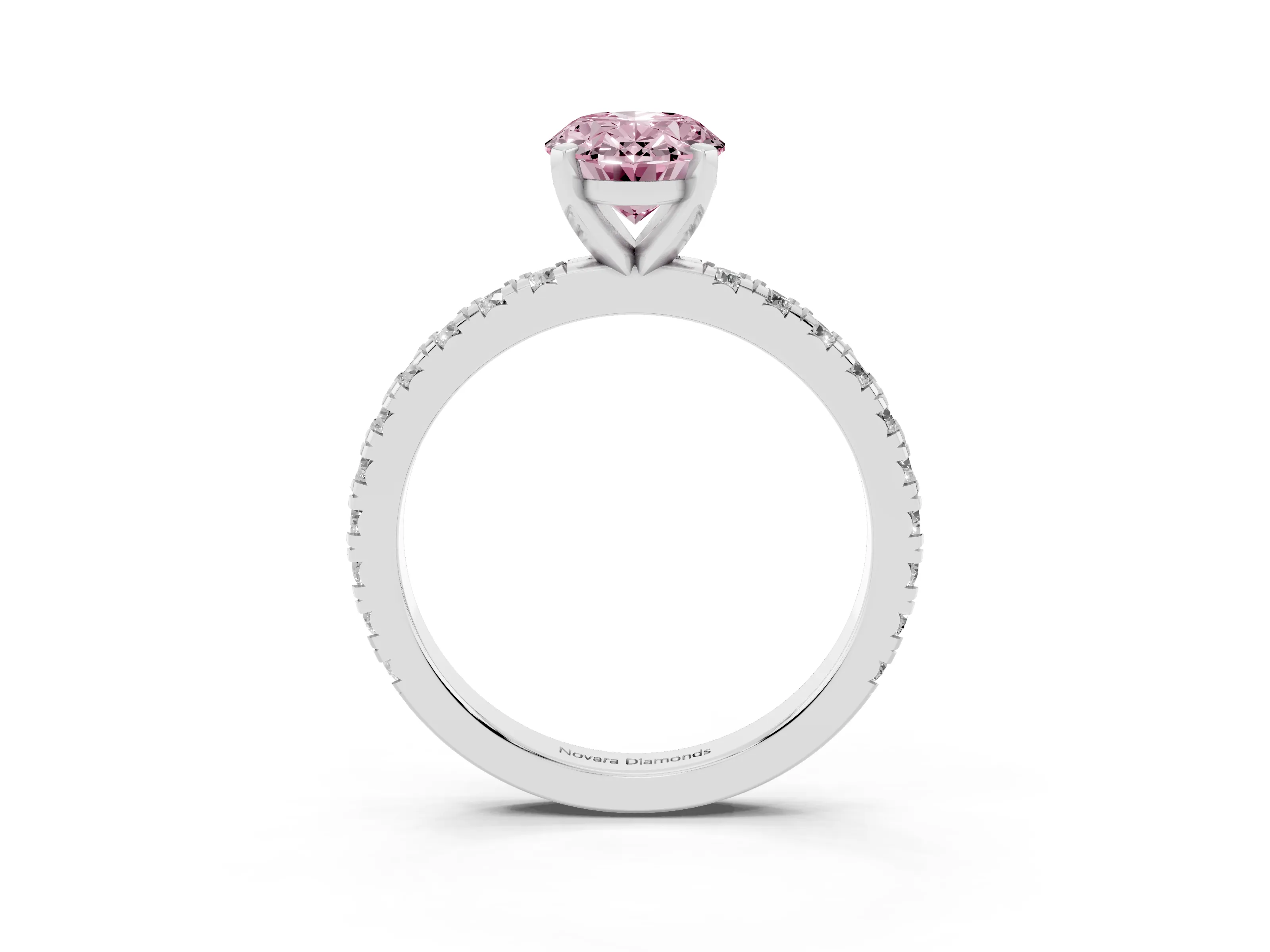 Fancy Pink Oval Cut Diamond Pavé Band Solitaire Set in White gold with Prong Setting