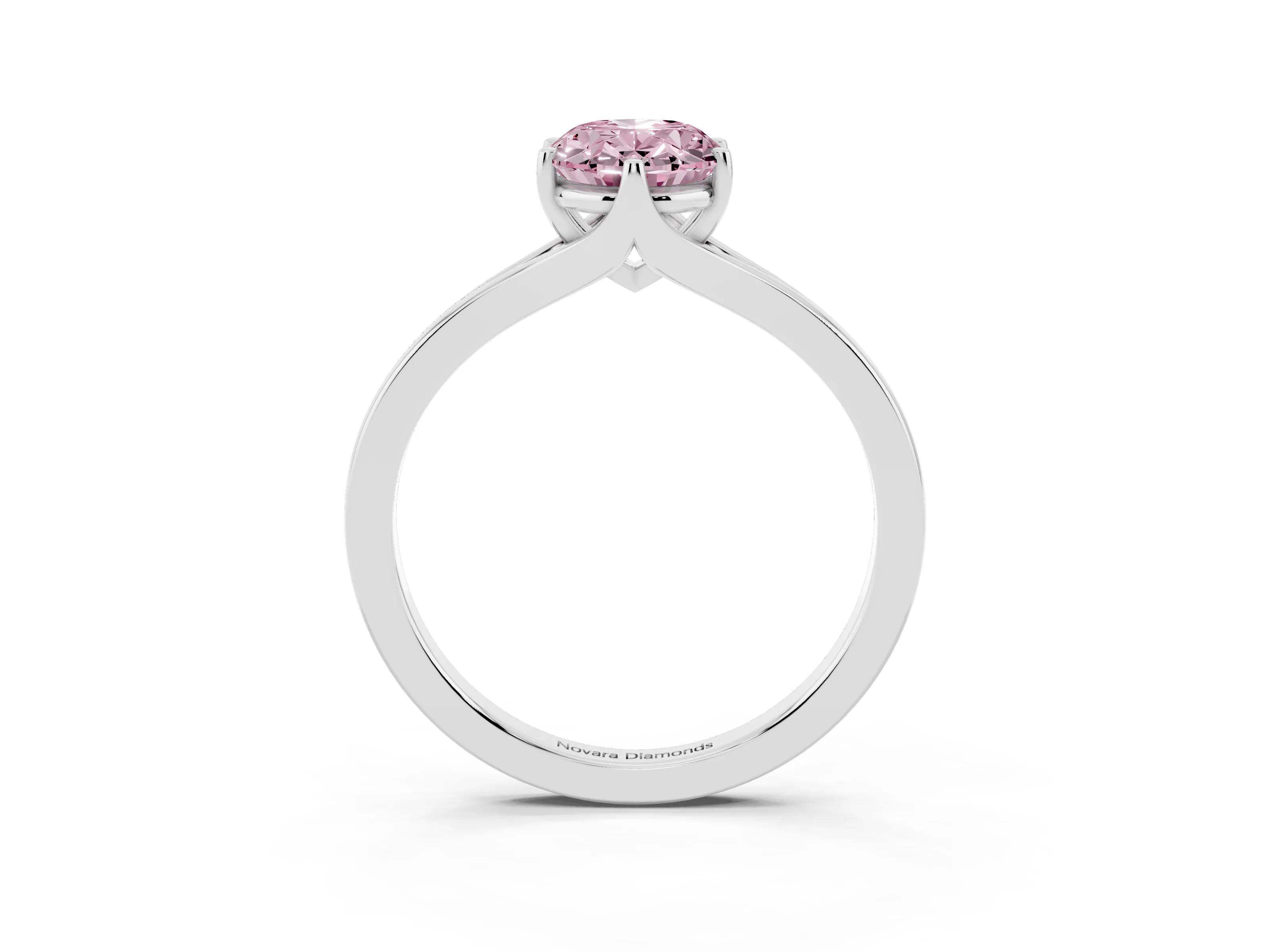 Fancy Pink Oval Cut Diamond Solitaire Ring Set in Silver with Polished Tapered Band and Prong Setting