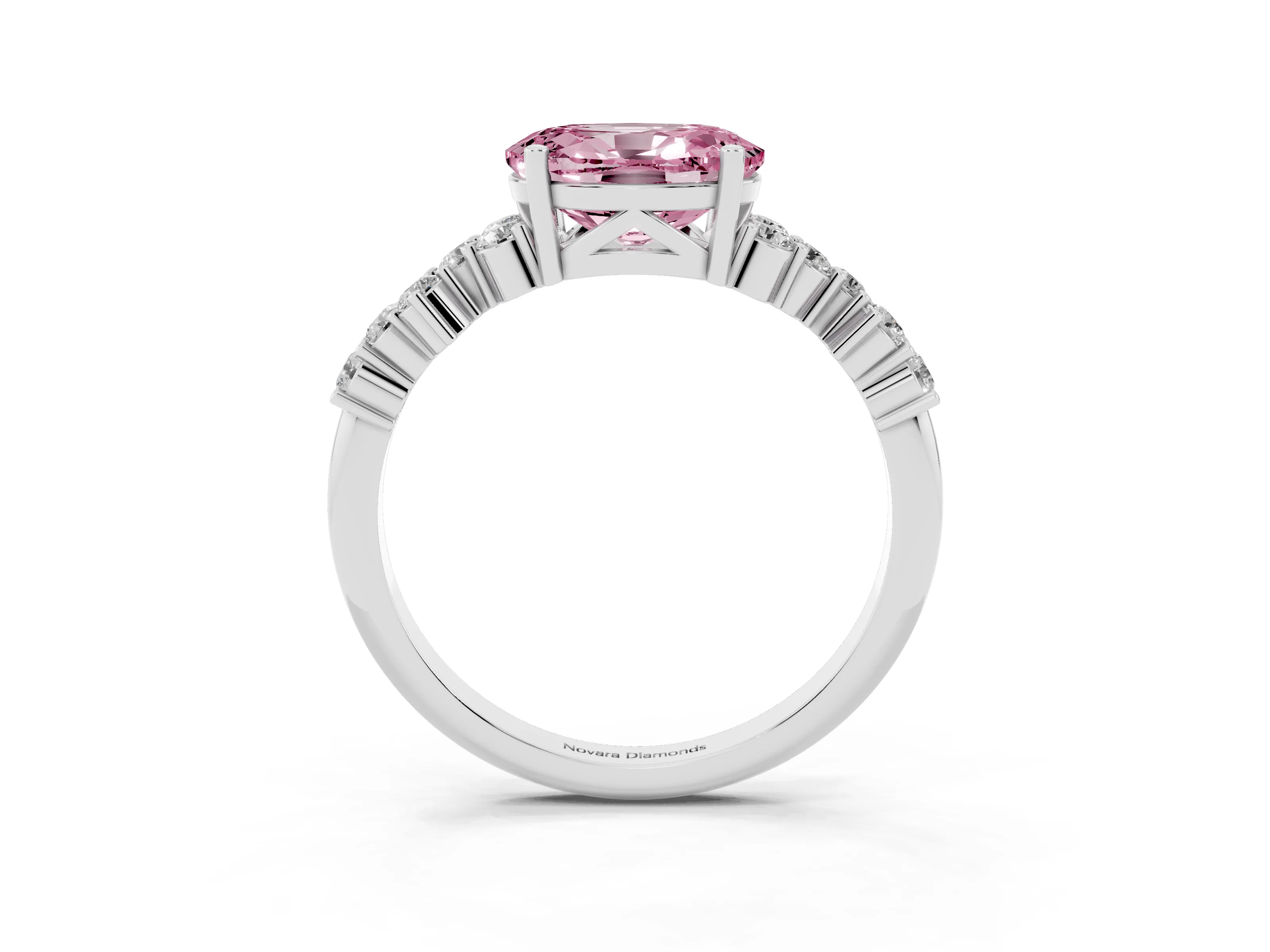 Fancy Pink Oval Cut Diamond Ring Set in Platinum with Scattered Round Accents