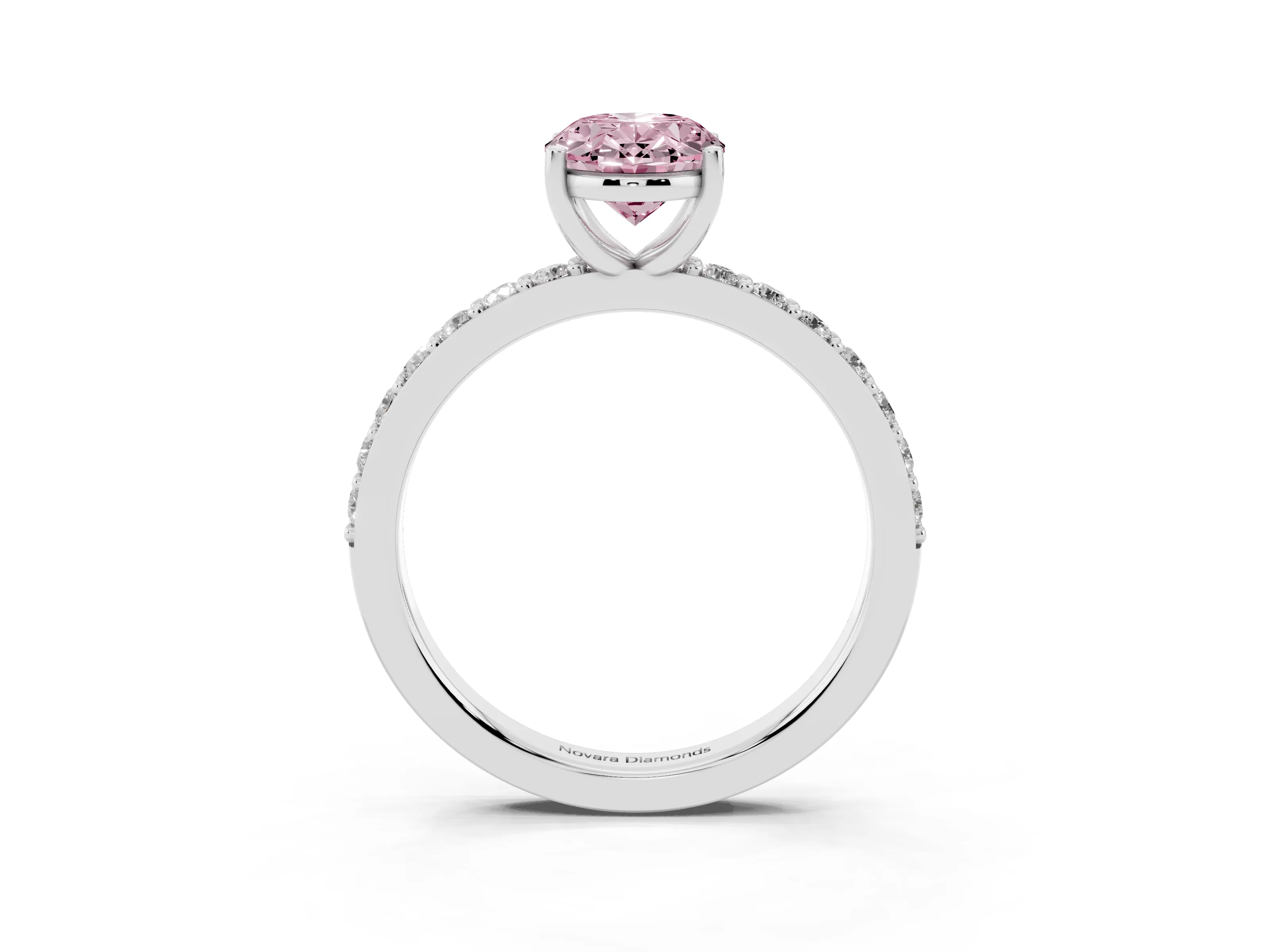 Fancy Pink Oval Cut Diamond Solitaire Set in White gold with Round Pavé Band and Prong Setting