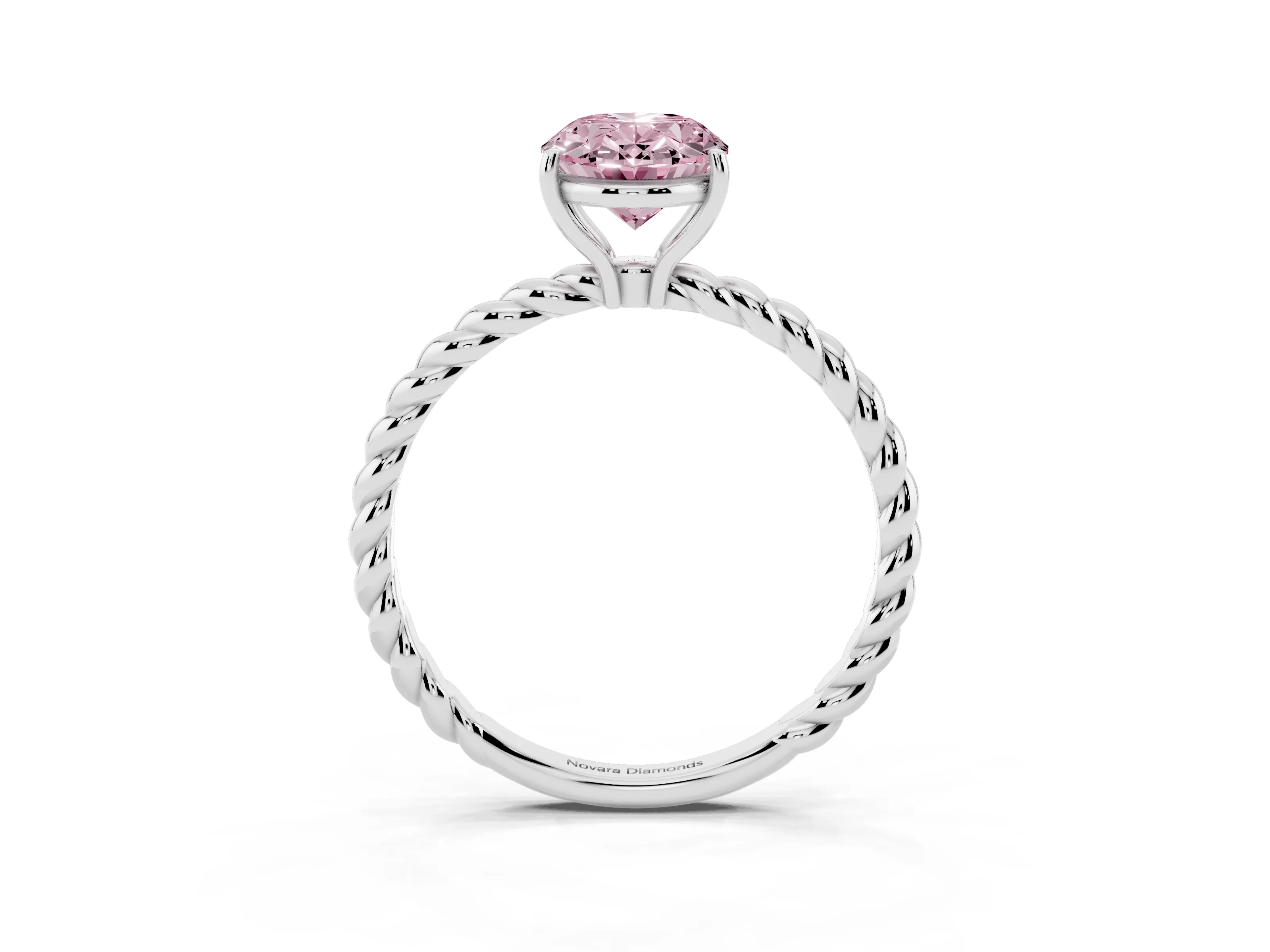 Fancy Pink Oval Cut Diamond Solitaire Twisted Band Ring Set in Silver with Prong Solitaire Setting