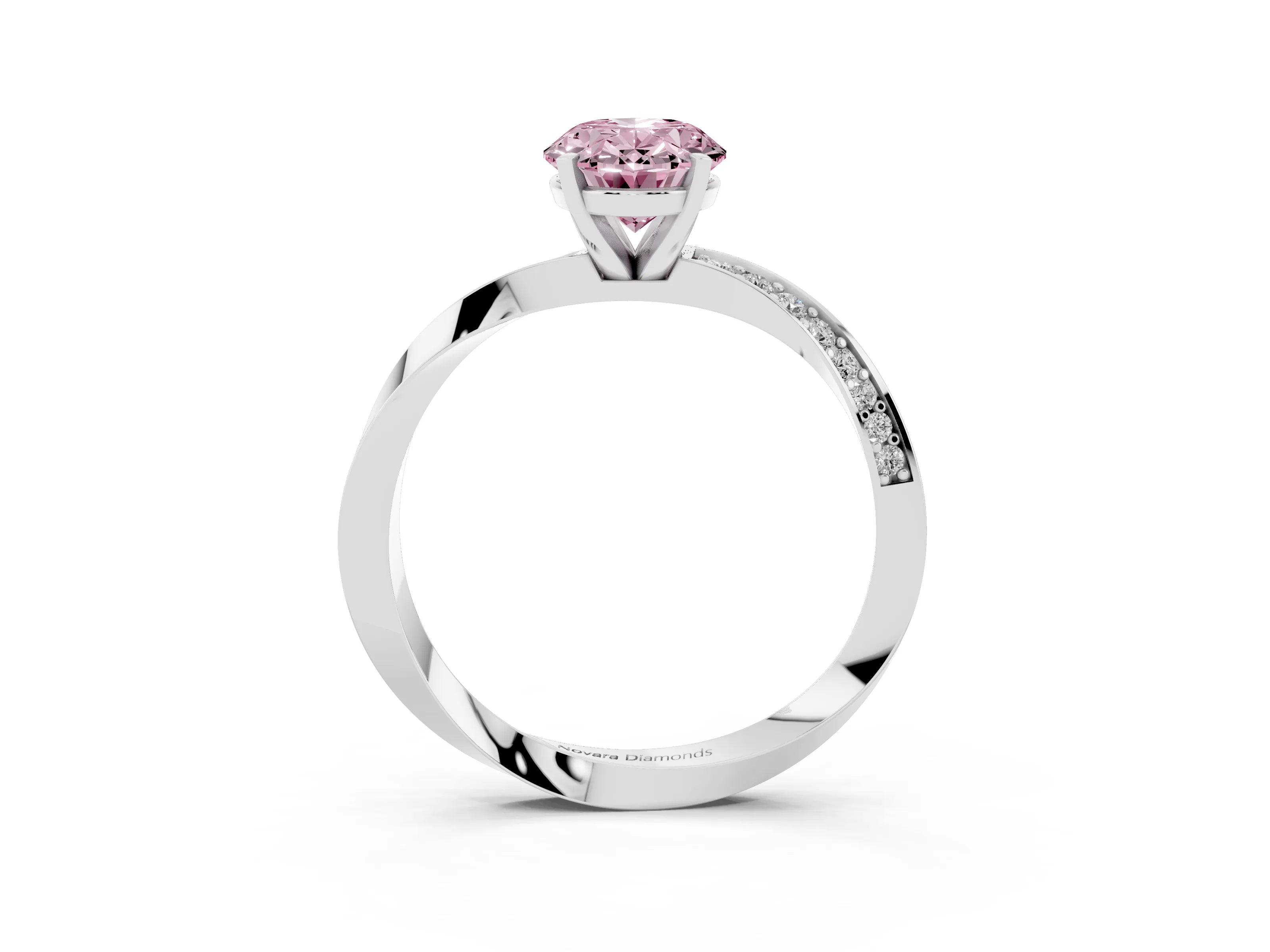 Fancy Pink Oval Cut Diamond Engagement Ring Set in White gold with Side Stone Accents and Prong Setting