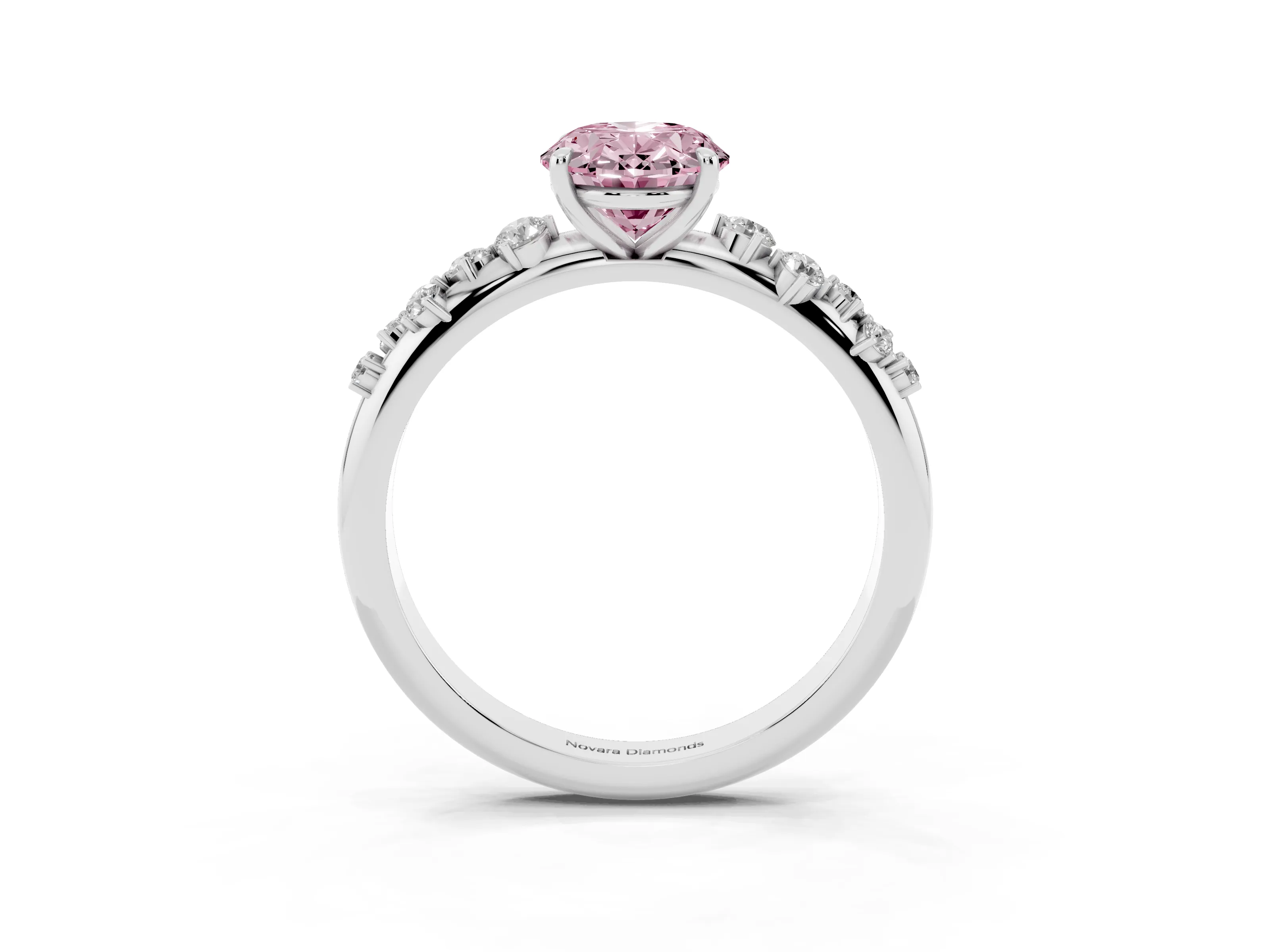 Fancy Pink Oval Cut Diamond Cluster Solitaire Ring Set in White gold with Prong Setting