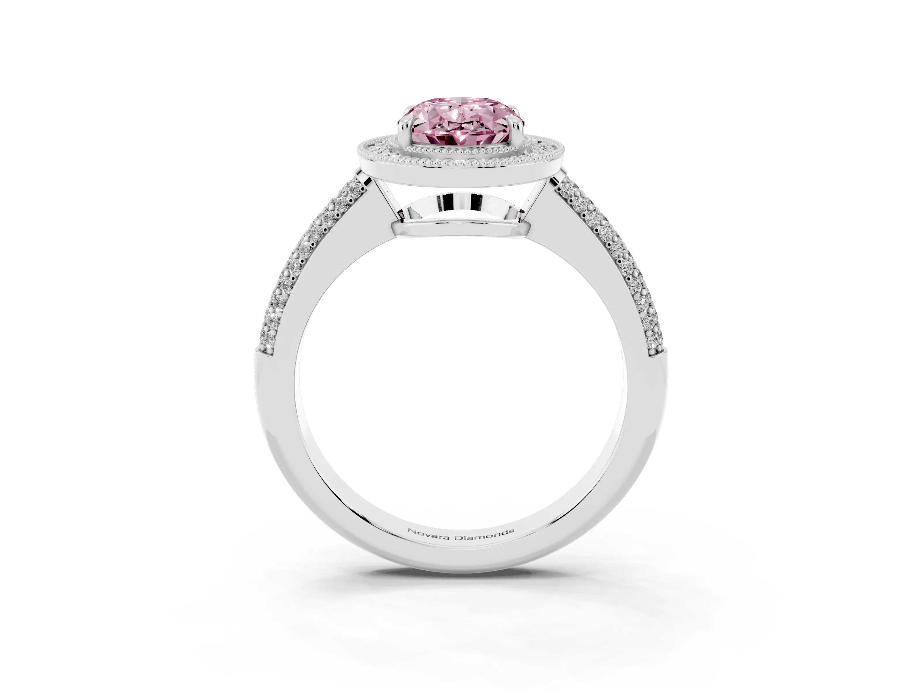 Fancy Pink Oval Cut Diamond Halo Pavé Band Set in Platinum with Prong Setting