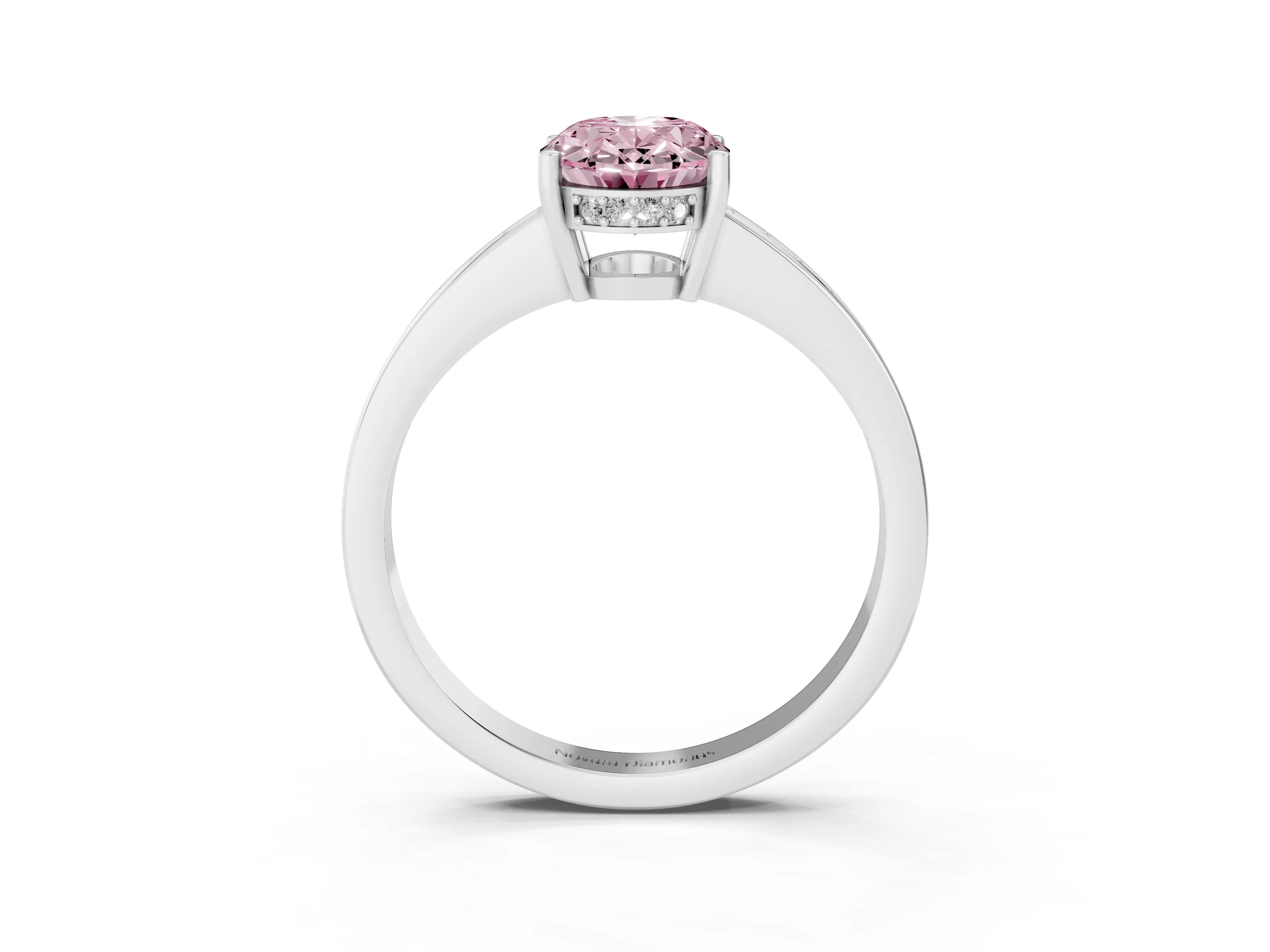 Fancy Pink Oval Cut Diamond Pavé Band Prong Set Solitaire Ring Set in White gold