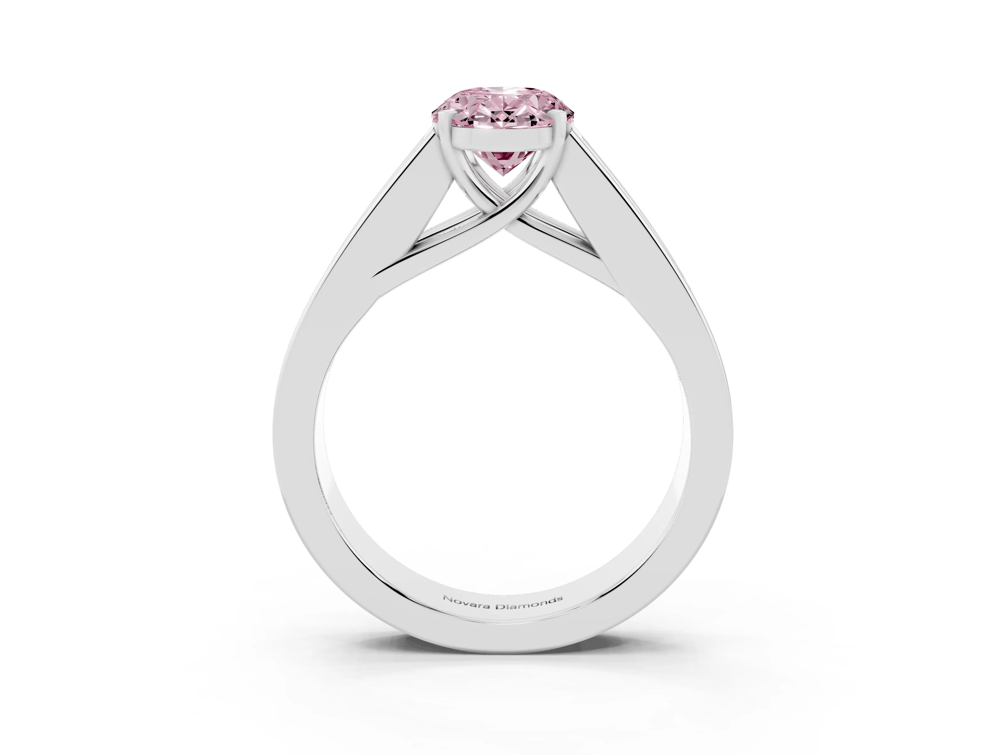 Fancy Pink Oval Cut Diamond Solitaire Ring Set in Platinum with Channel-Set Accent Stones and Prong Setting