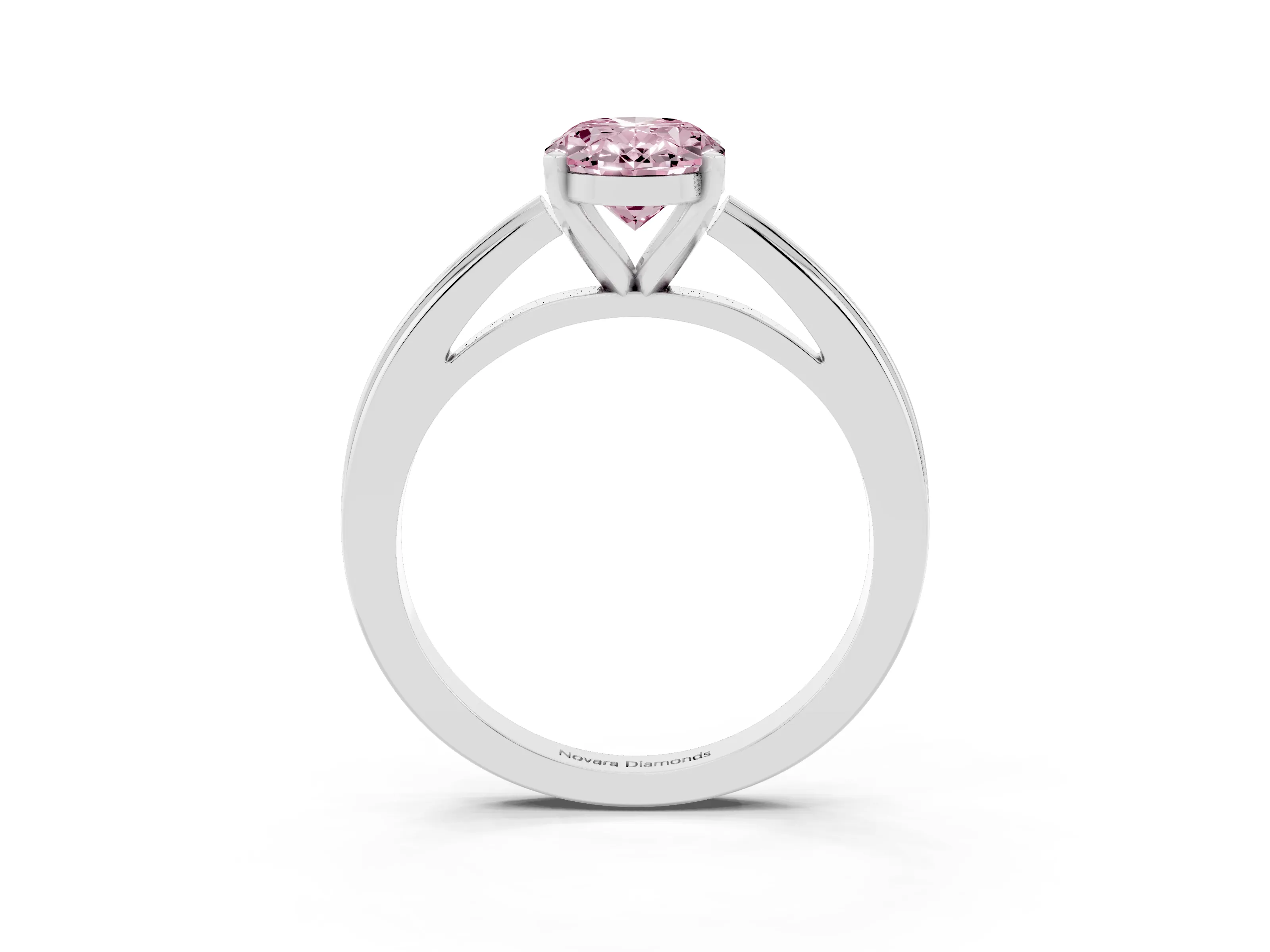Fancy Pink Oval Cut Diamond Solitaire Ring Set in Platinum with Prong Setting and Classic Band