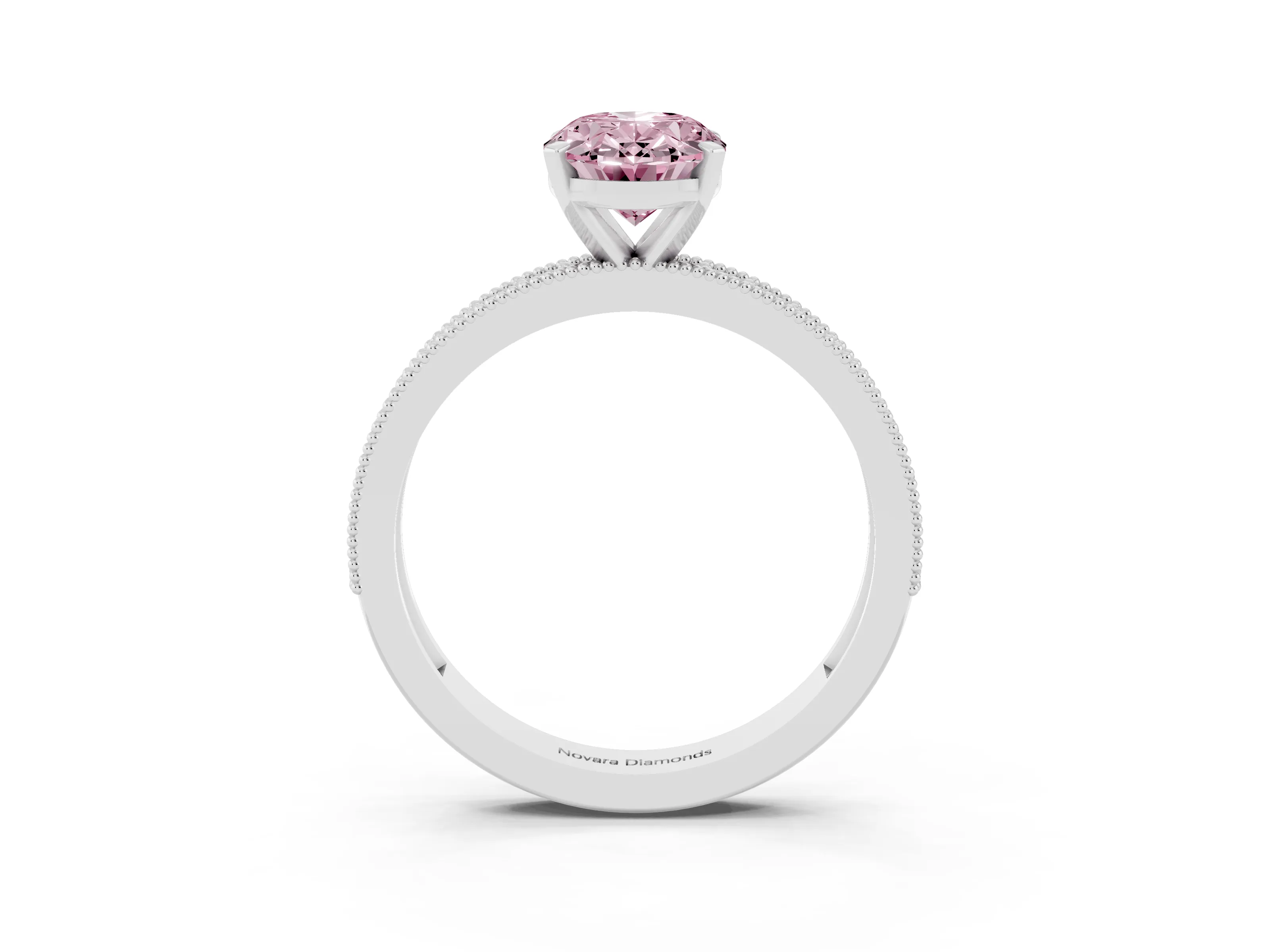 Fancy Pink Oval Cut Diamond Milgrain Pavé Engagement Ring Set in Platinum with Prong Setting