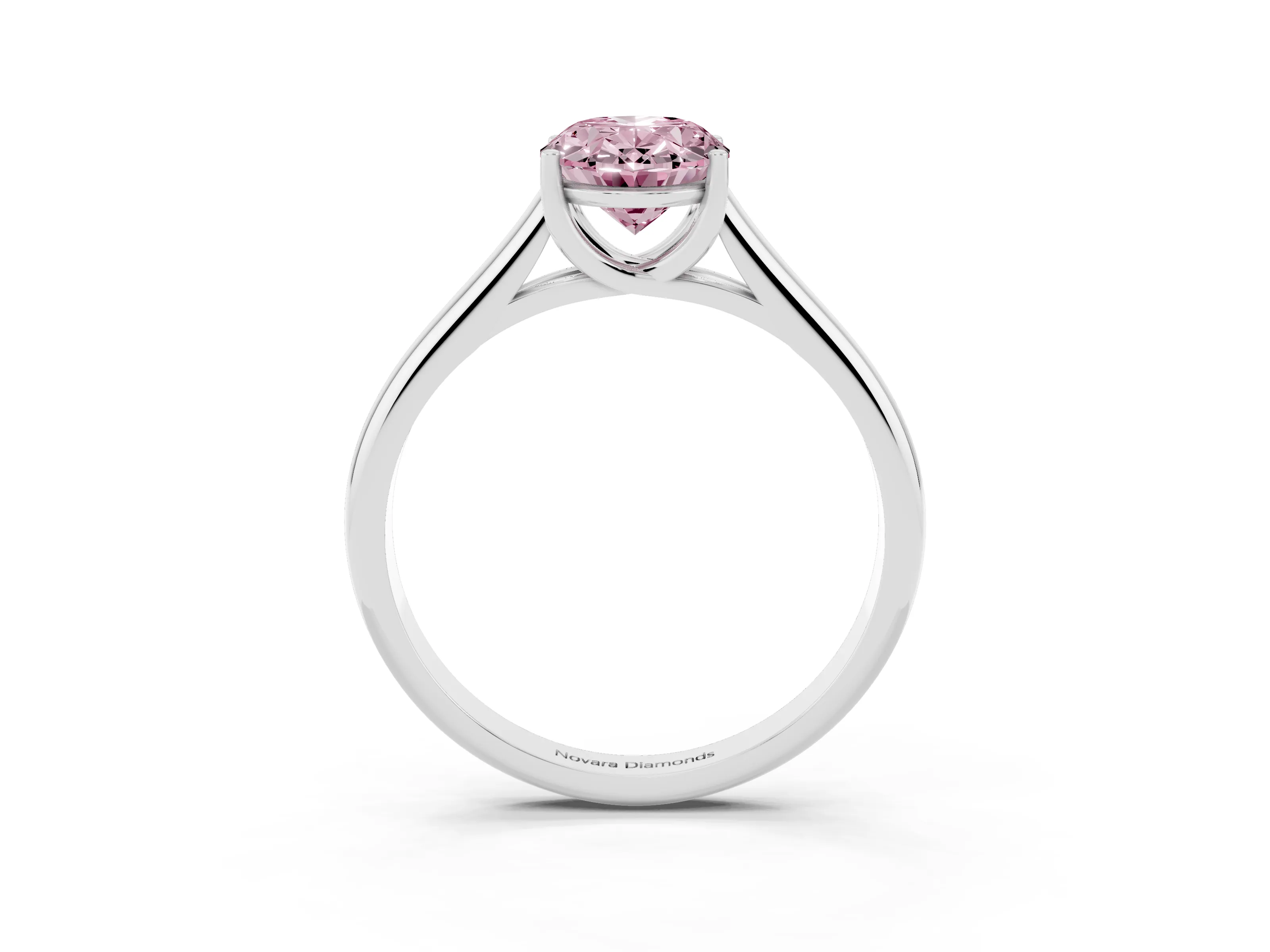 Fancy Pink Oval Cut Diamond Solitaire Engagement Ring Set in White gold with Subtly Tapered Band and Prong Setting