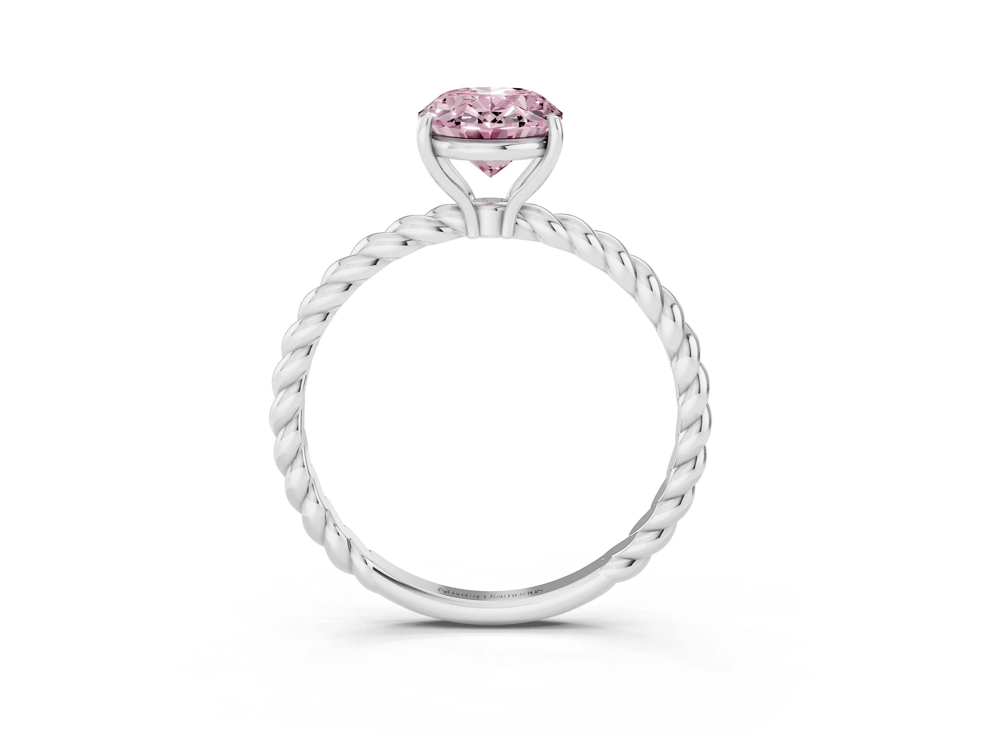 Fancy Pink Oval Cut Diamond Solitaire Ring Set in Platinum with Twist Band and Prong Setting