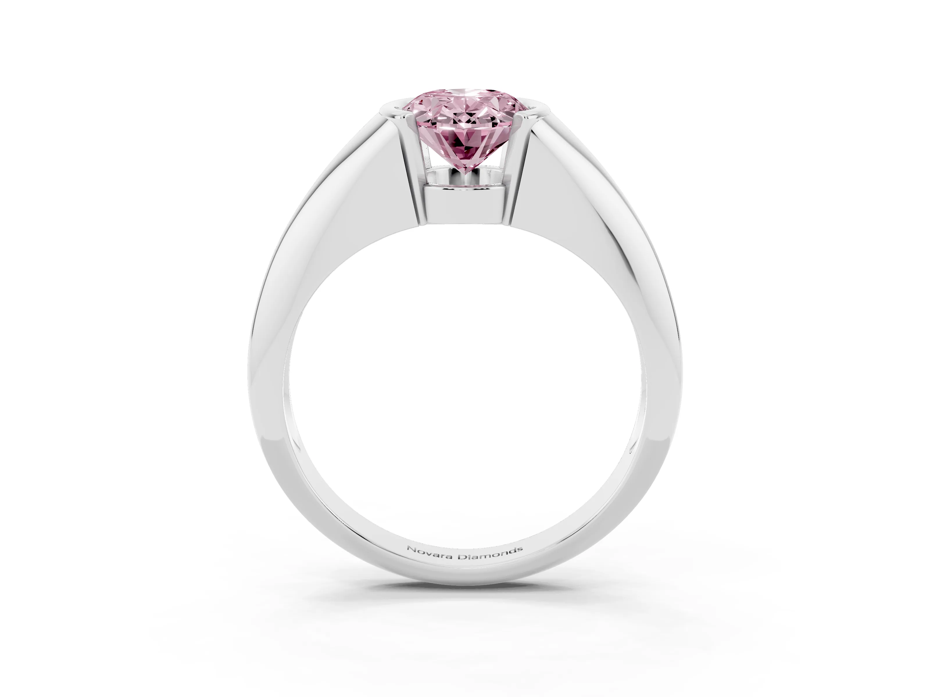 Fancy Pink Oval Cut Diamond Solitaire Tension Set Ring Set in Silver
