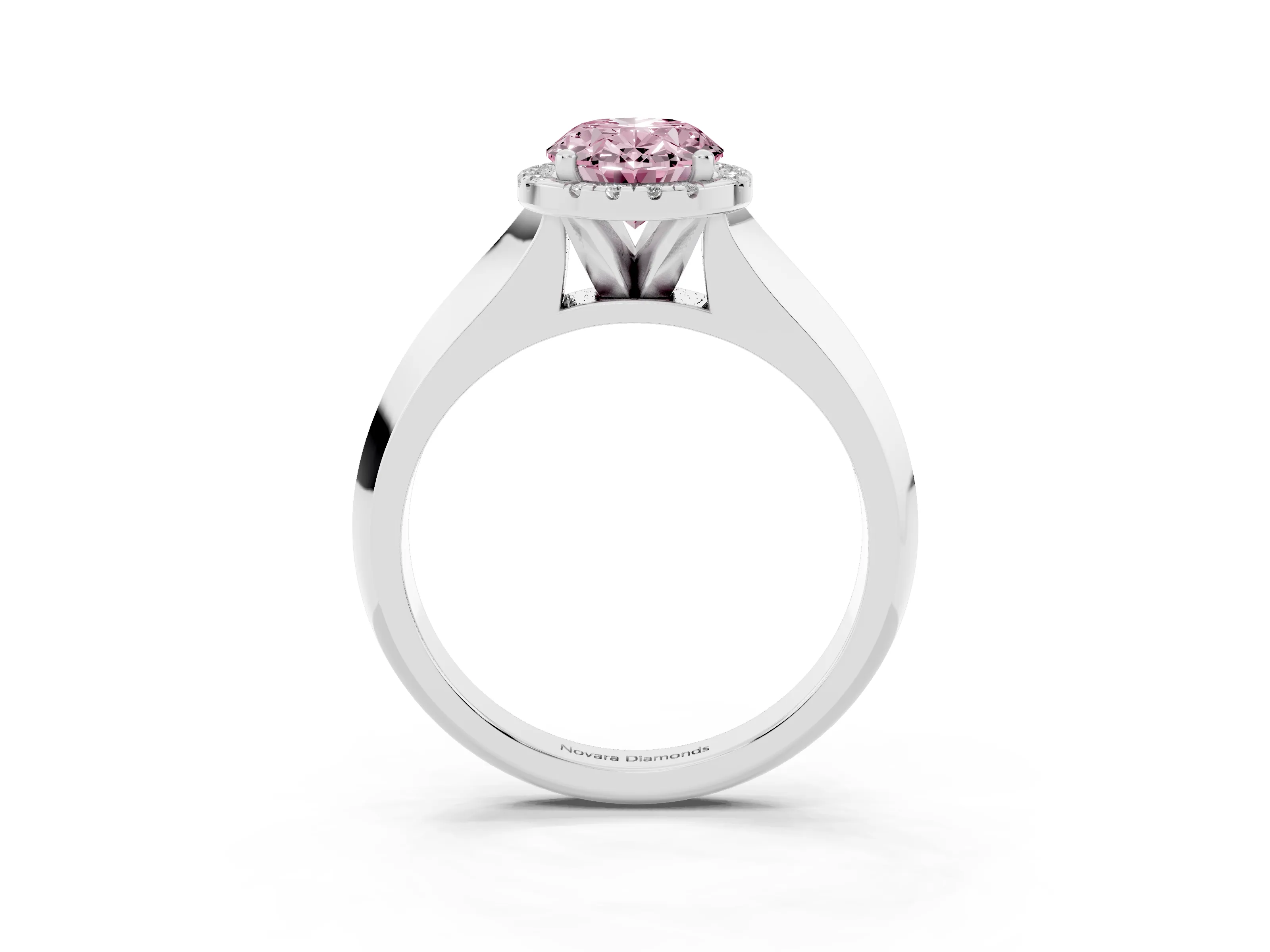 Fancy Pink Oval Cut Diamond Halo Ring Set in Silver with Cathedral Band and Prong Setting