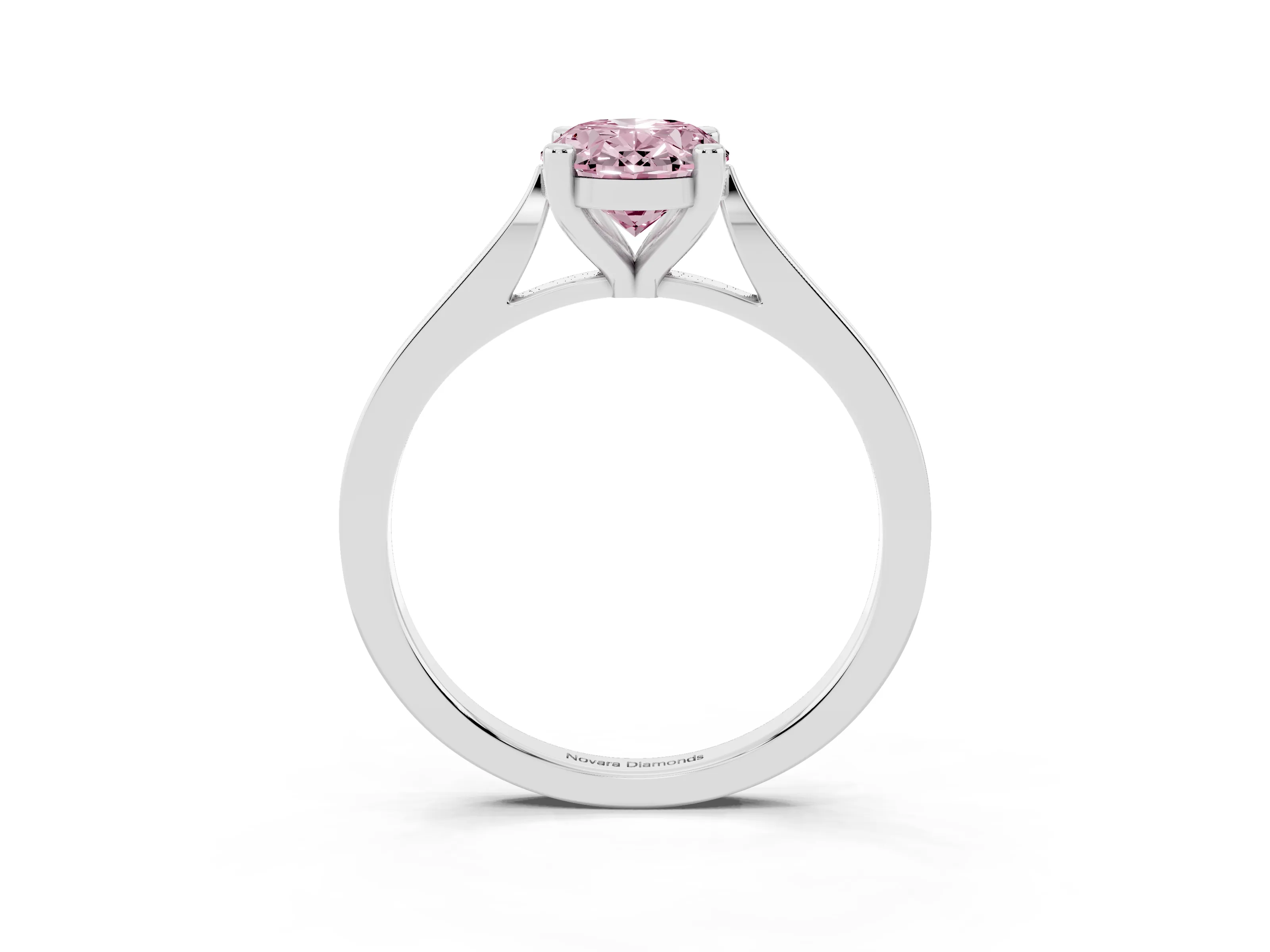 Fancy Pink Oval Cut Diamond Solitaire Ring Set in Platinum with Prong Setting and Tapered Band
