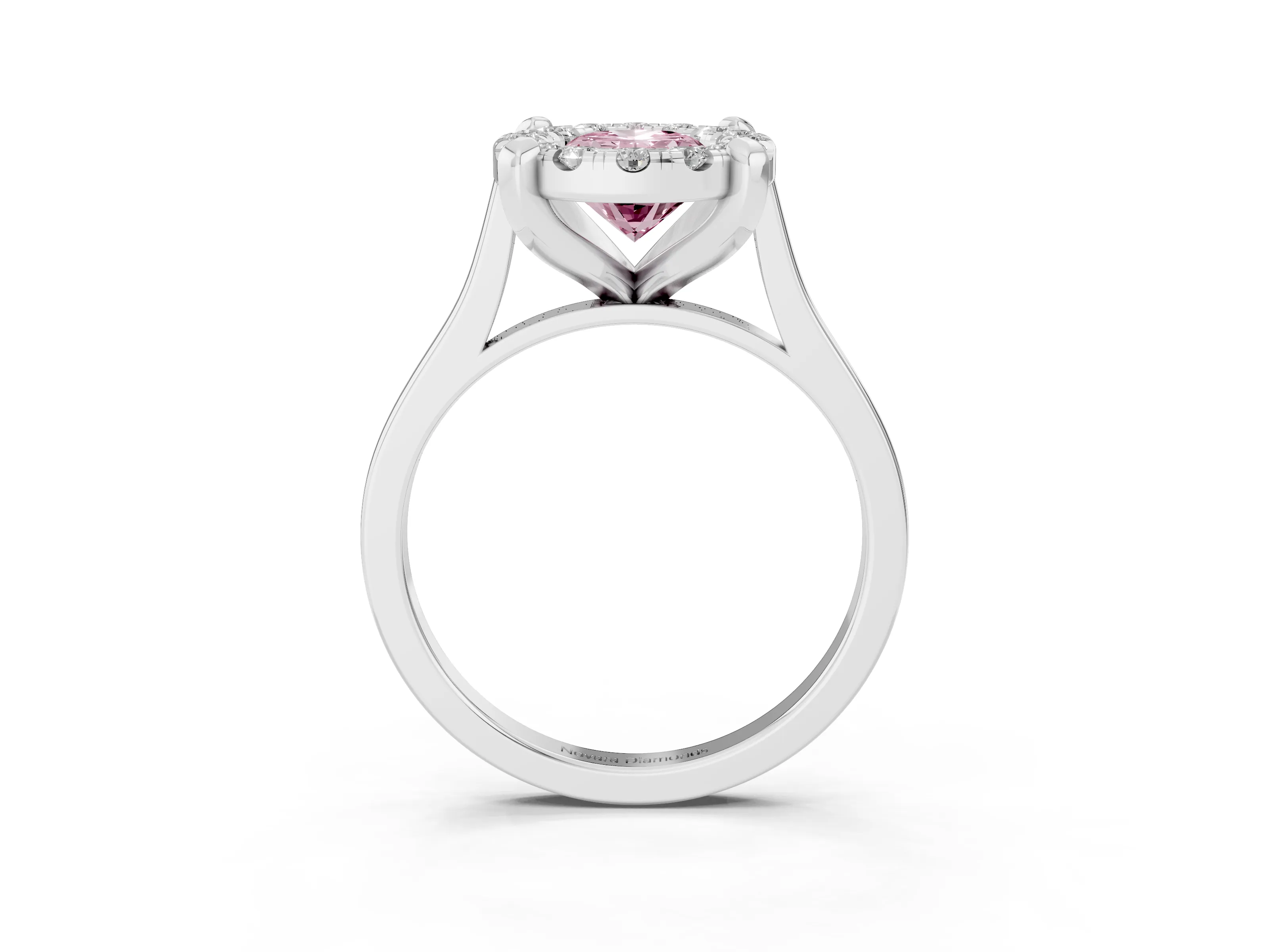 Fancy Pink Oval Cut Diamond Cluster Halo Solitaire Ring Set in Silver with Prong Setting