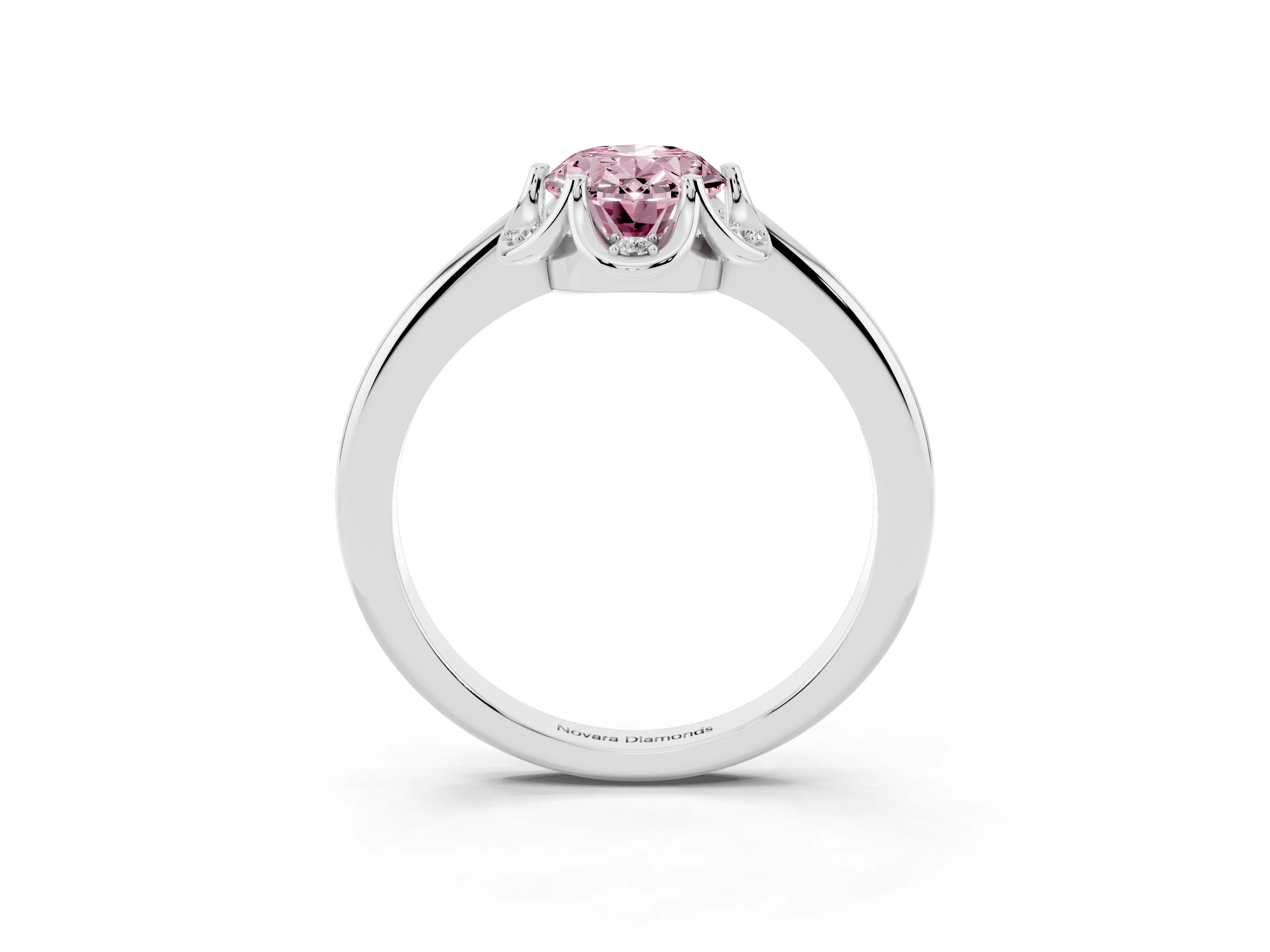 Fancy Pink Oval Cut Diamond Round Cluster Halo Ring Set in Platinum with Solitaire Band and Prong Setting