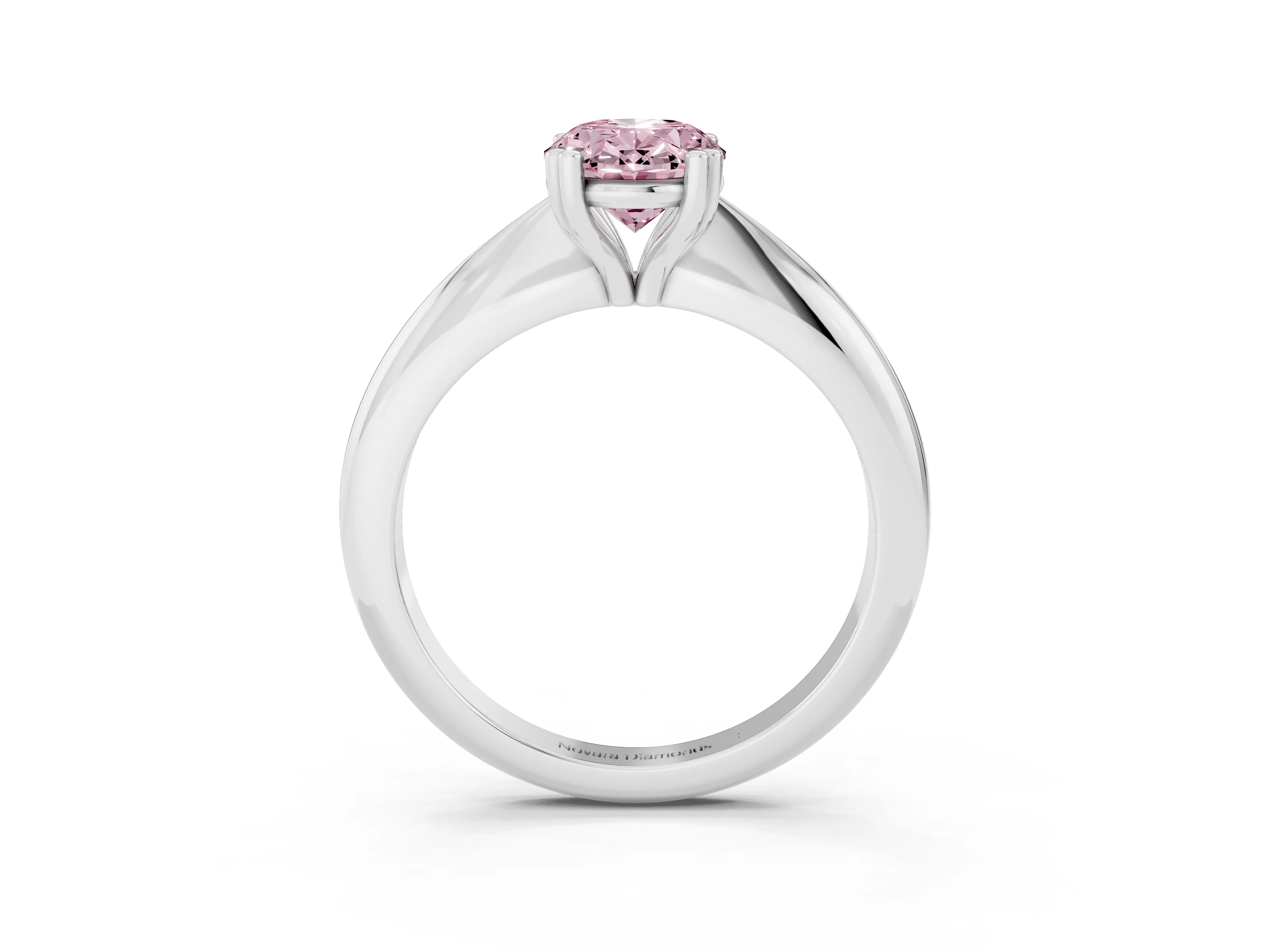 Fancy Pink Oval Cut Diamond Solitaire Engagement Ring Set in Platinum with Tapered Band and Prong Setting