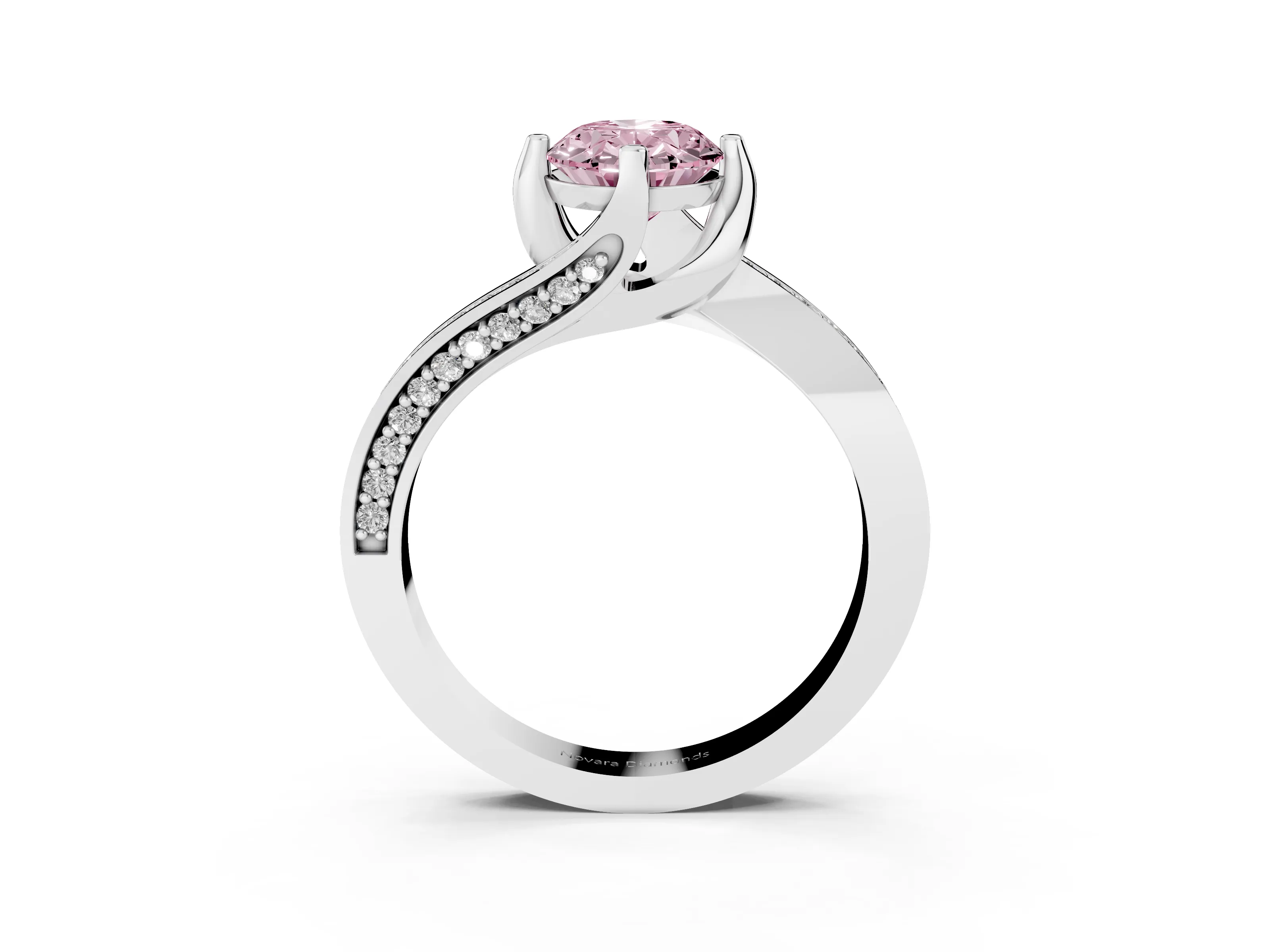 Fancy Pink Oval Cut Diamond Solitaire Ring Set in Silver with Intertwined Pavé Twist Band