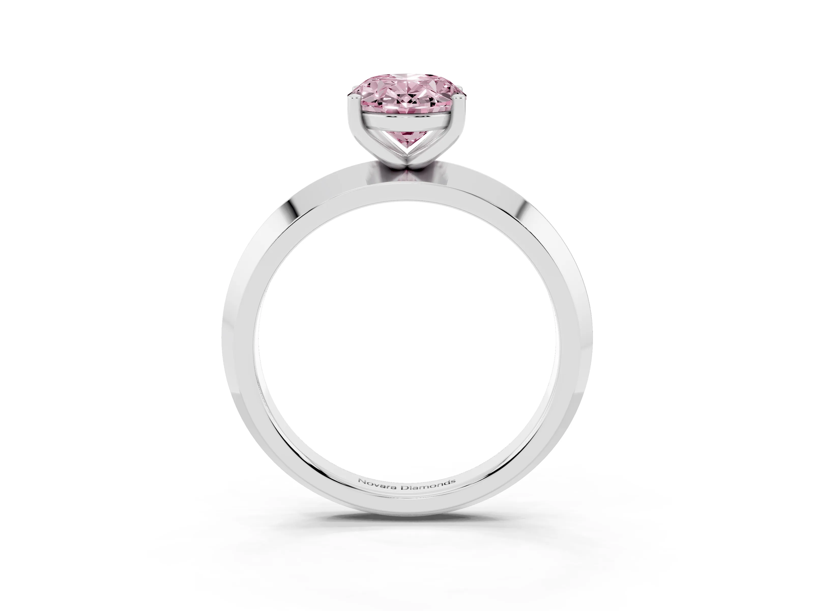 Fancy Pink Oval Cut Diamond Solitaire Engagement Ring Set in Platinum with Flat Band and Prong Setting