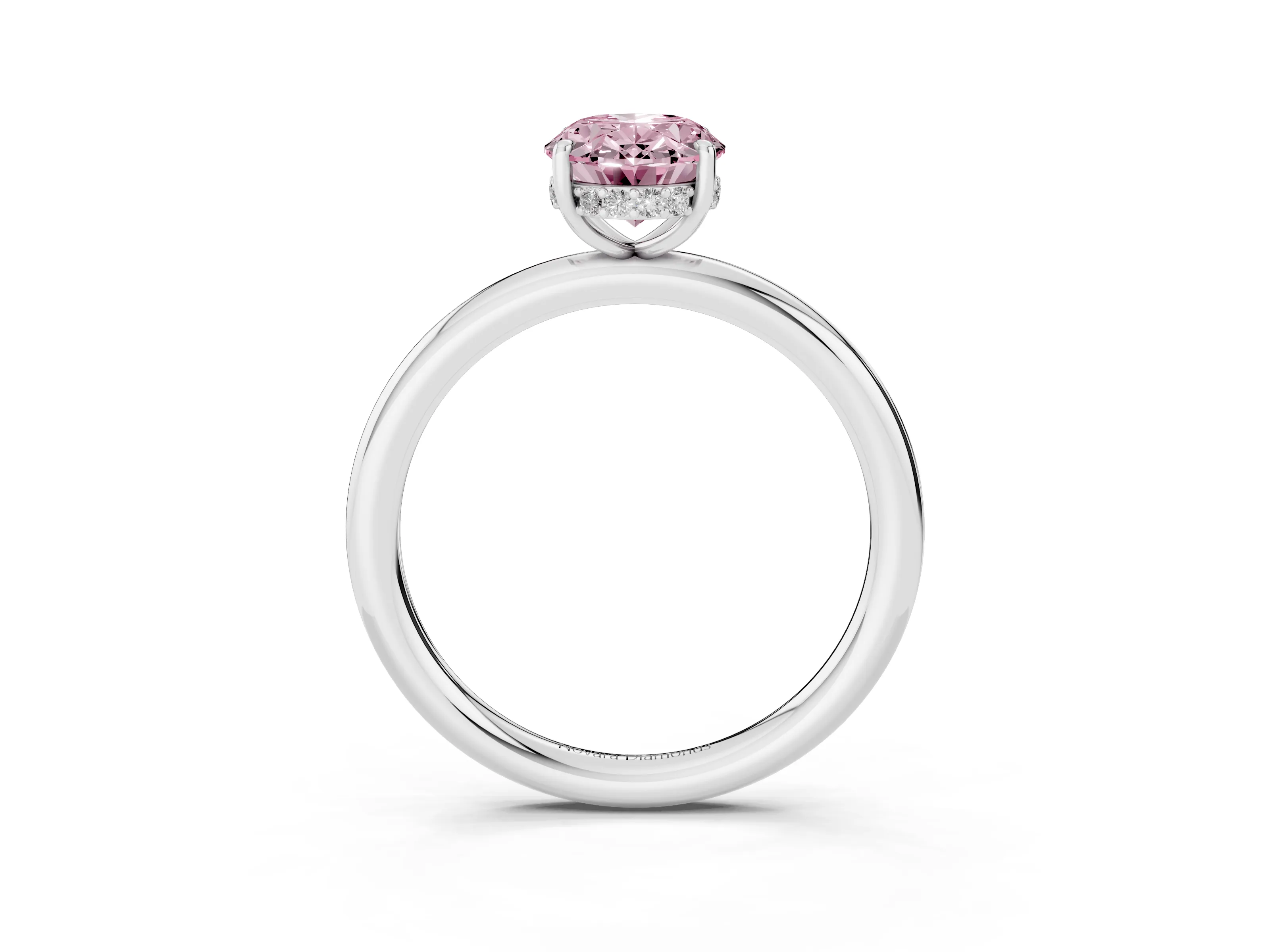 Fancy Pink Oval Cut Diamond Solitaire Ring Set in Silver with Thin Band and Prong Setting