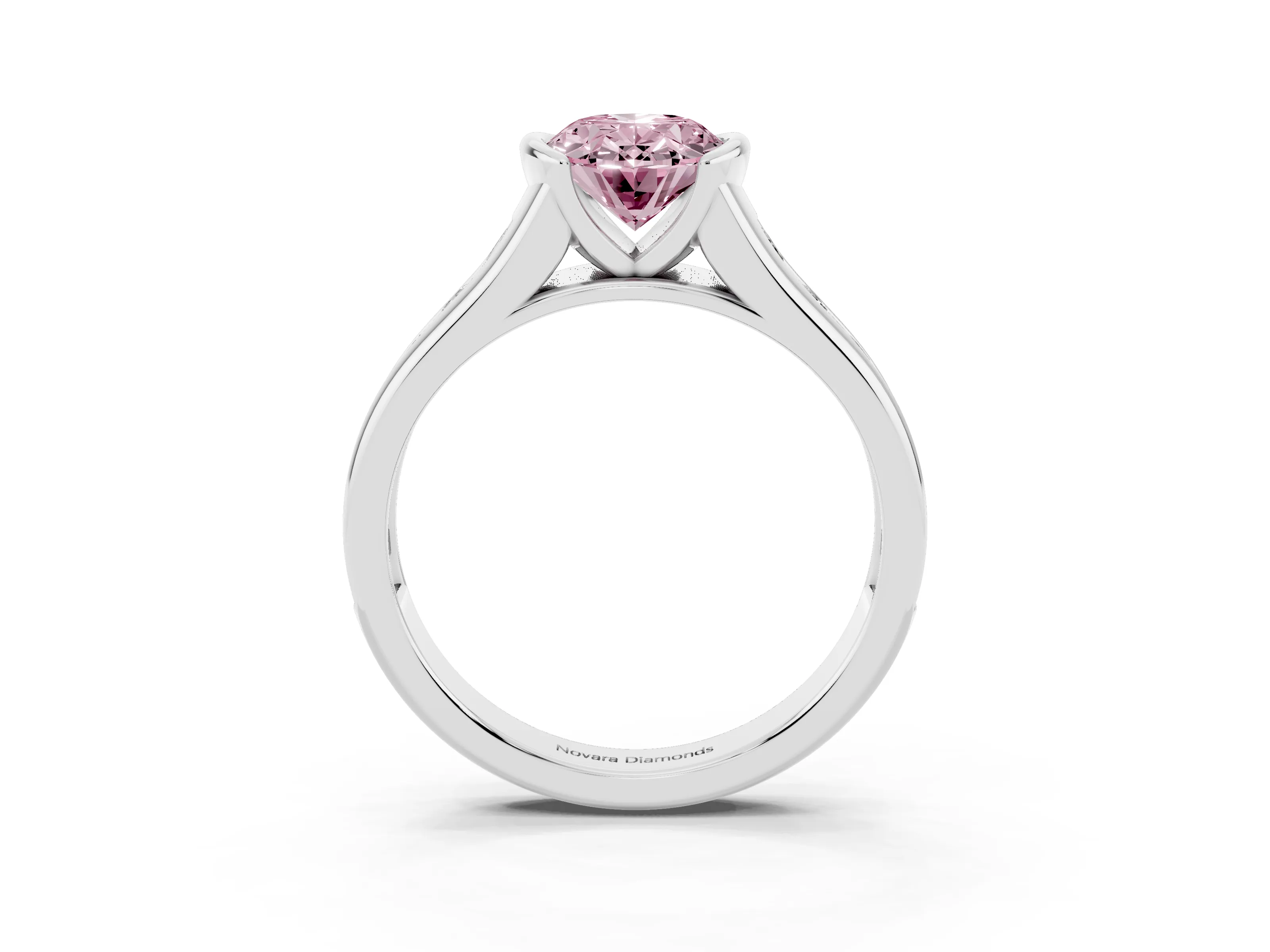 Fancy Pink Oval Cut Diamond Bezel-Set Solitaire Ring Set in Silver with Channel-Set Band