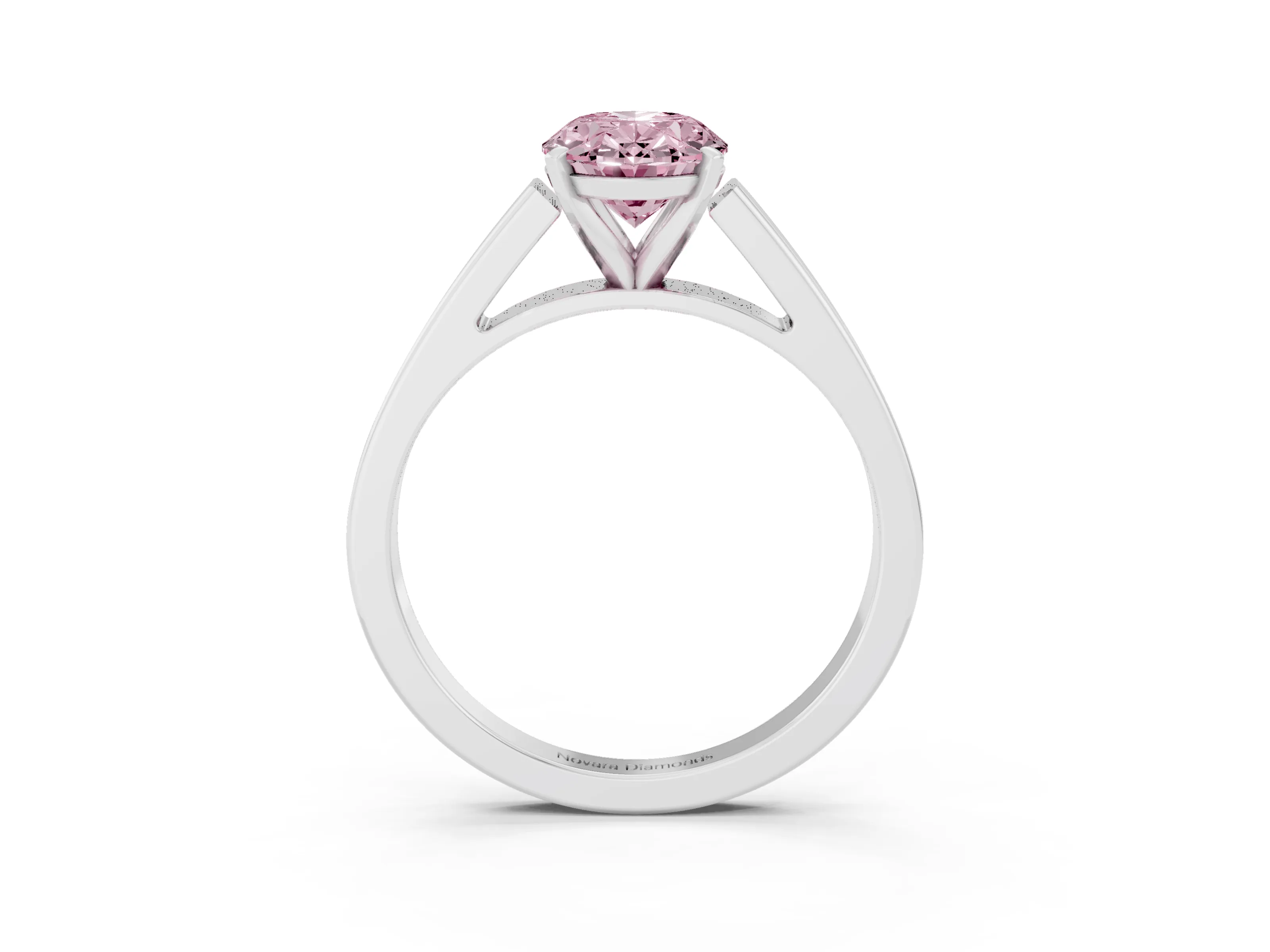 Fancy Pink Oval Cut Diamond Solitaire Engagement Ring Set in White gold with Prong Setting and Tapered Band