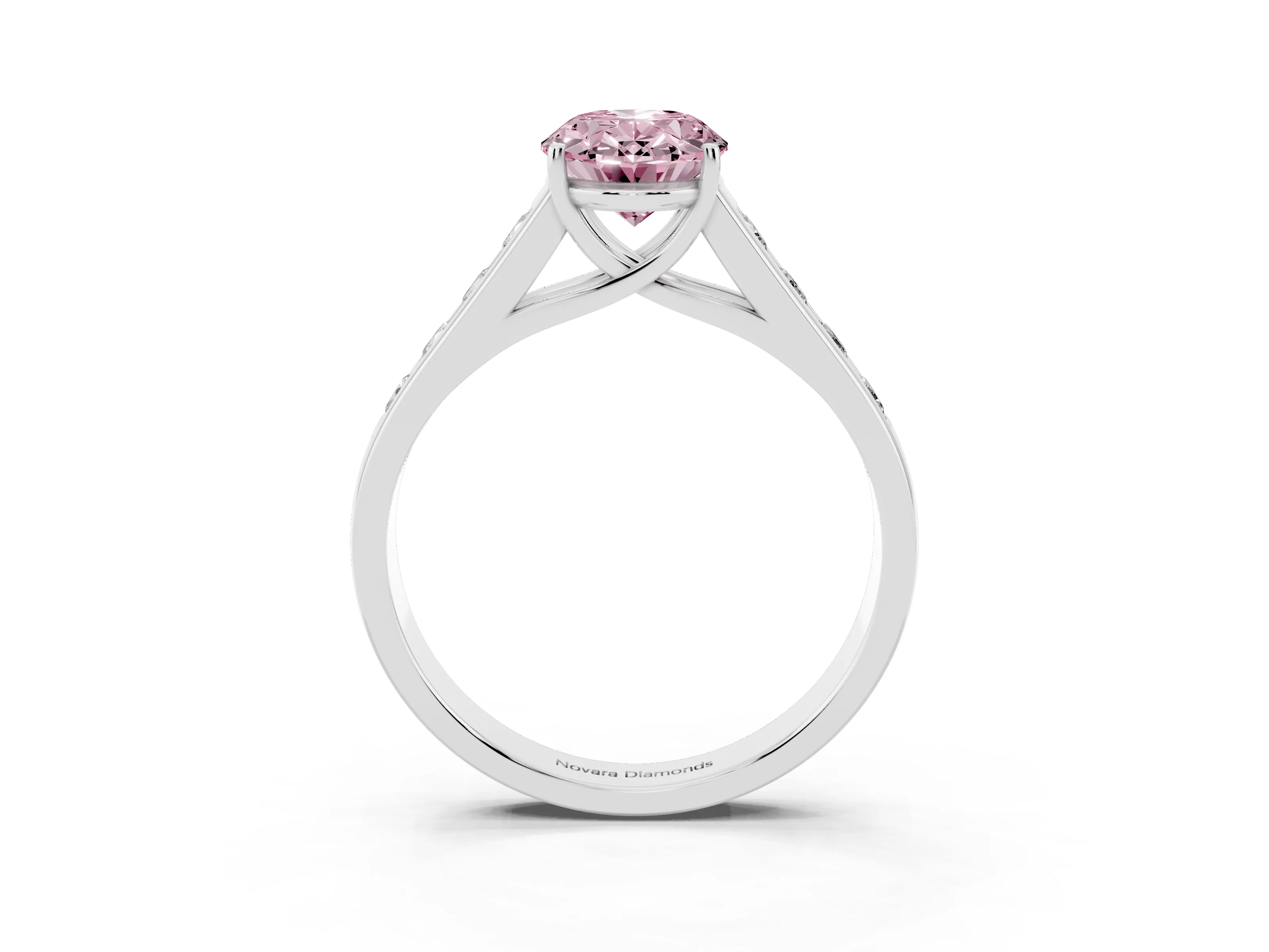 Fancy Pink Oval Cut Diamond Solitaire Channel-Set Engagement Ring Set in Silver with Prong Setting