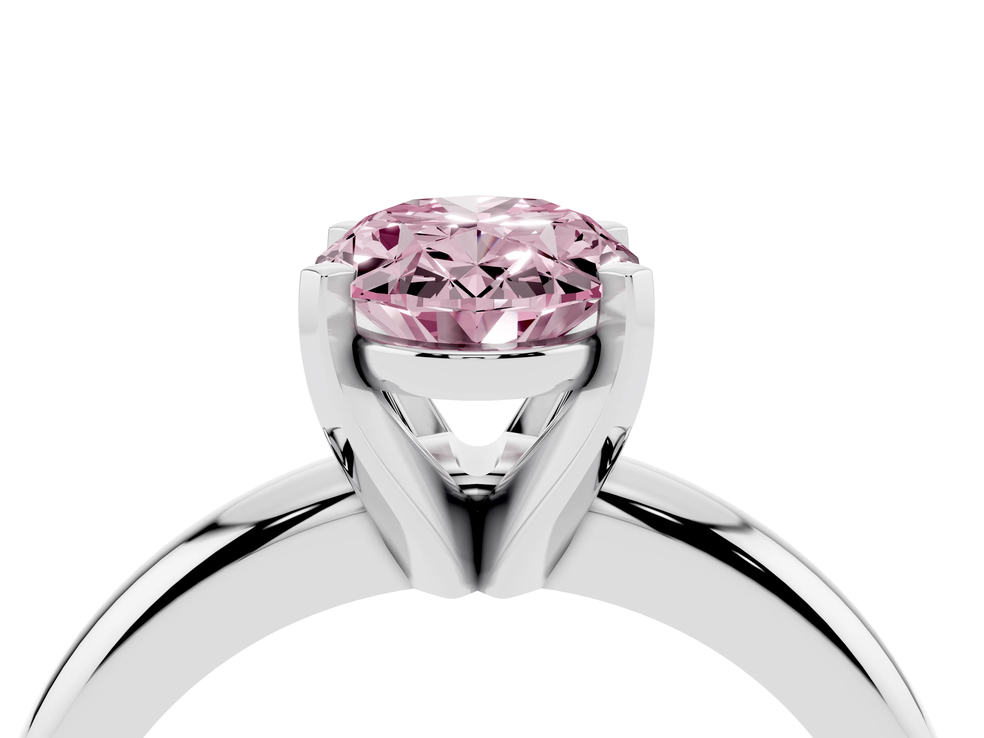 Fancy Pink Oval Cut Diamond Solitaire Engagement Ring Set in Silver with Round Band and Prong Setting