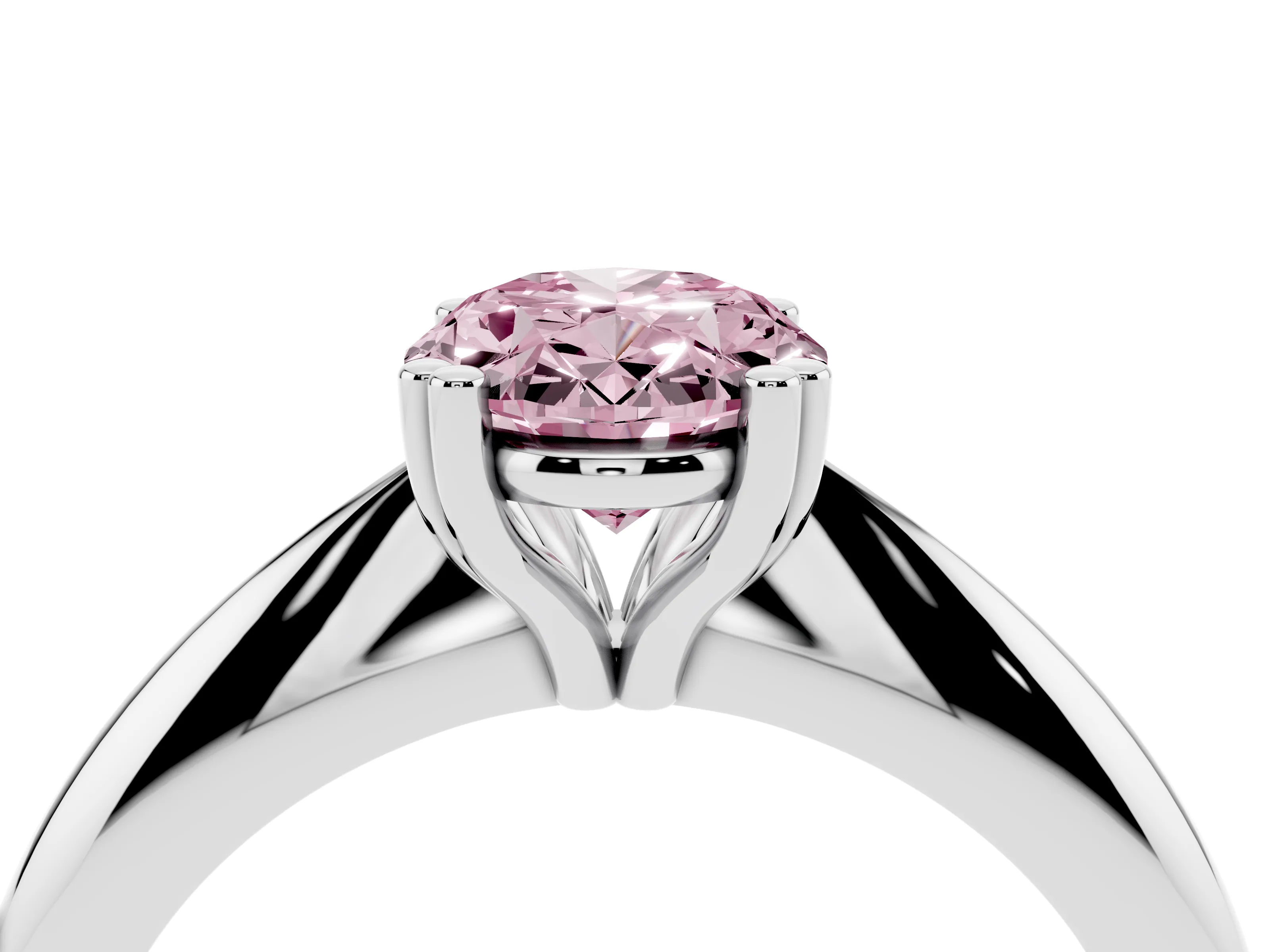 Fancy Pink Oval Cut Diamond Solitaire Engagement Ring Set in Platinum with Tapered Band and Prong Setting