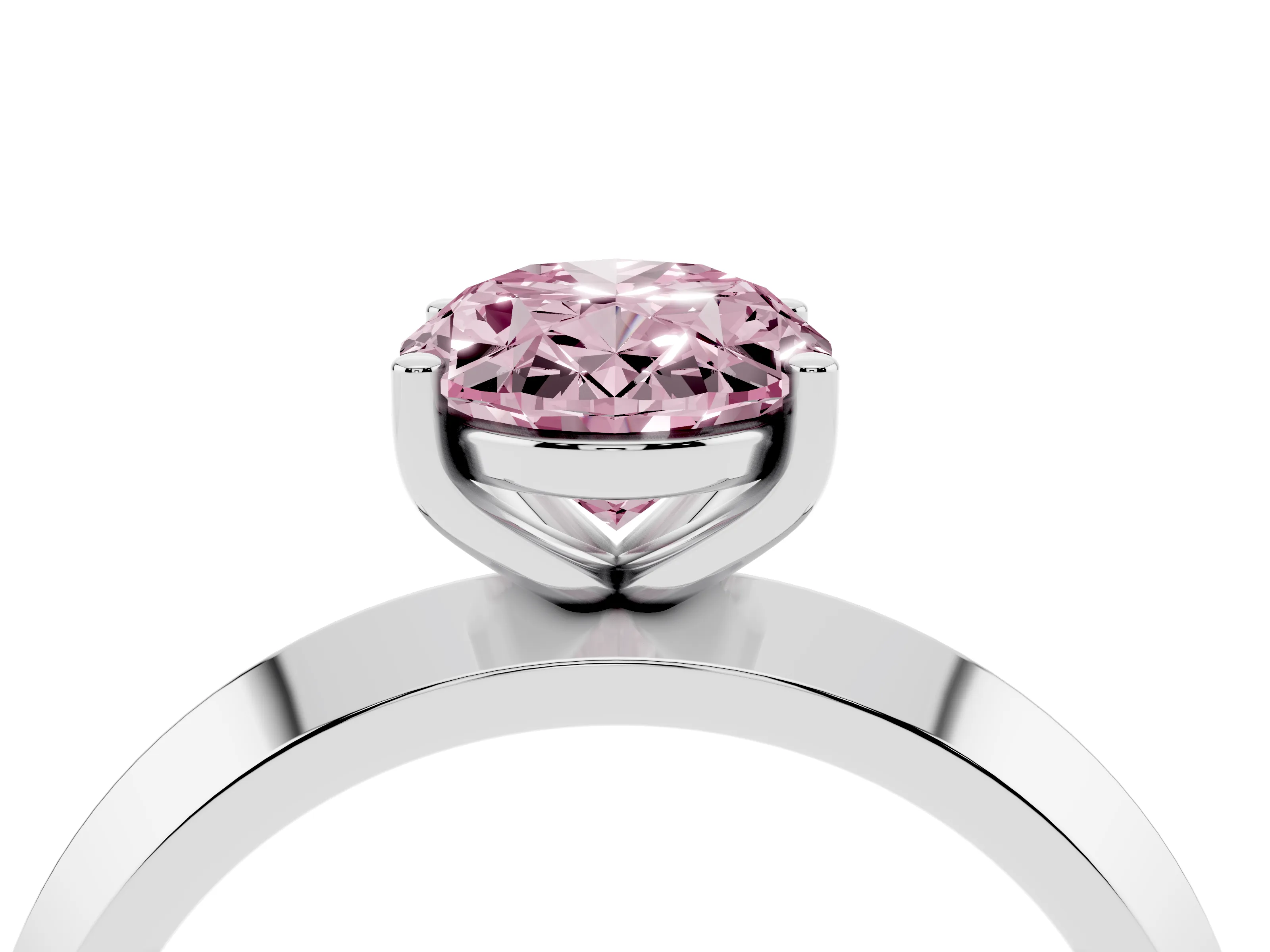 Fancy Pink Oval Cut Diamond Solitaire Engagement Ring Set in Platinum with Flat Band and Prong Setting