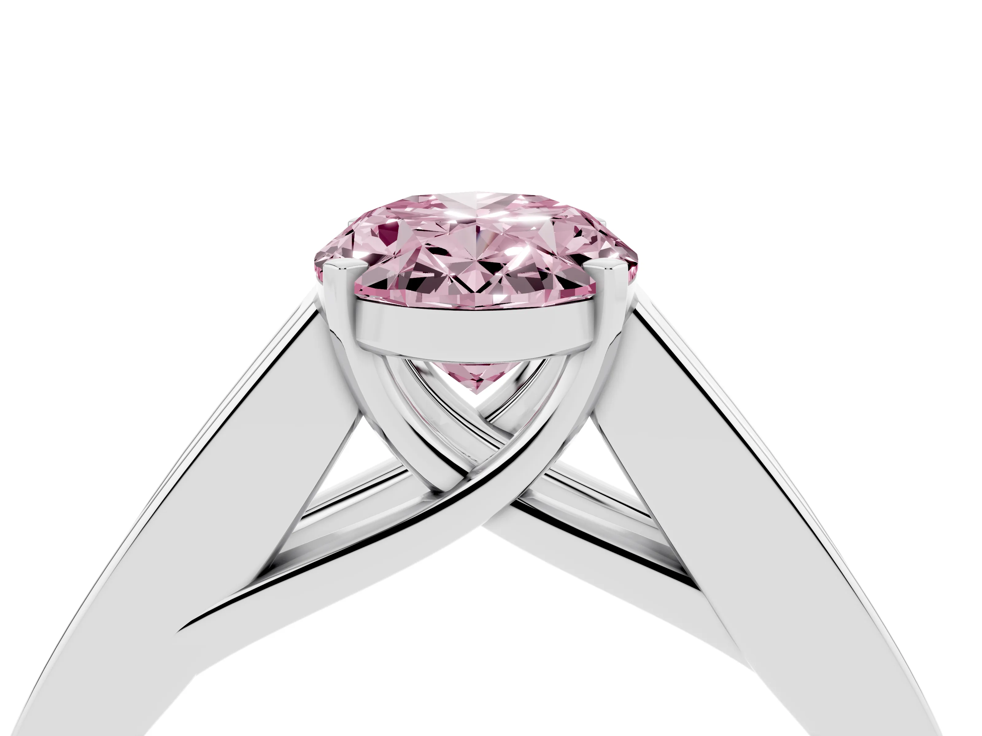 Fancy Pink Oval Cut Diamond Solitaire Ring Set in Platinum with Channel-Set Accent Stones and Prong Setting