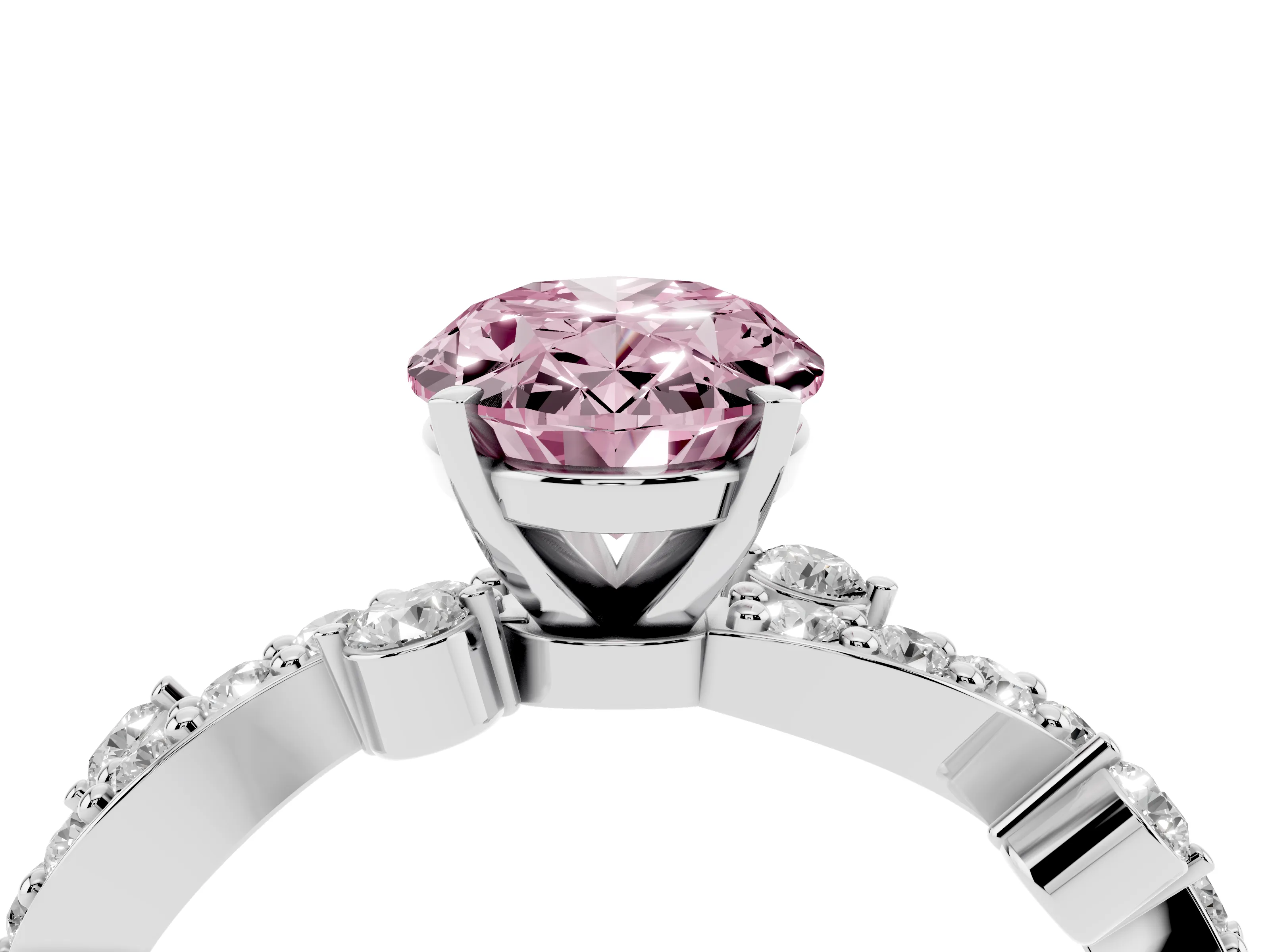 Fancy Pink Oval Cut Diamond Solitaire Twisted Band Set in White gold with Pavé Setting