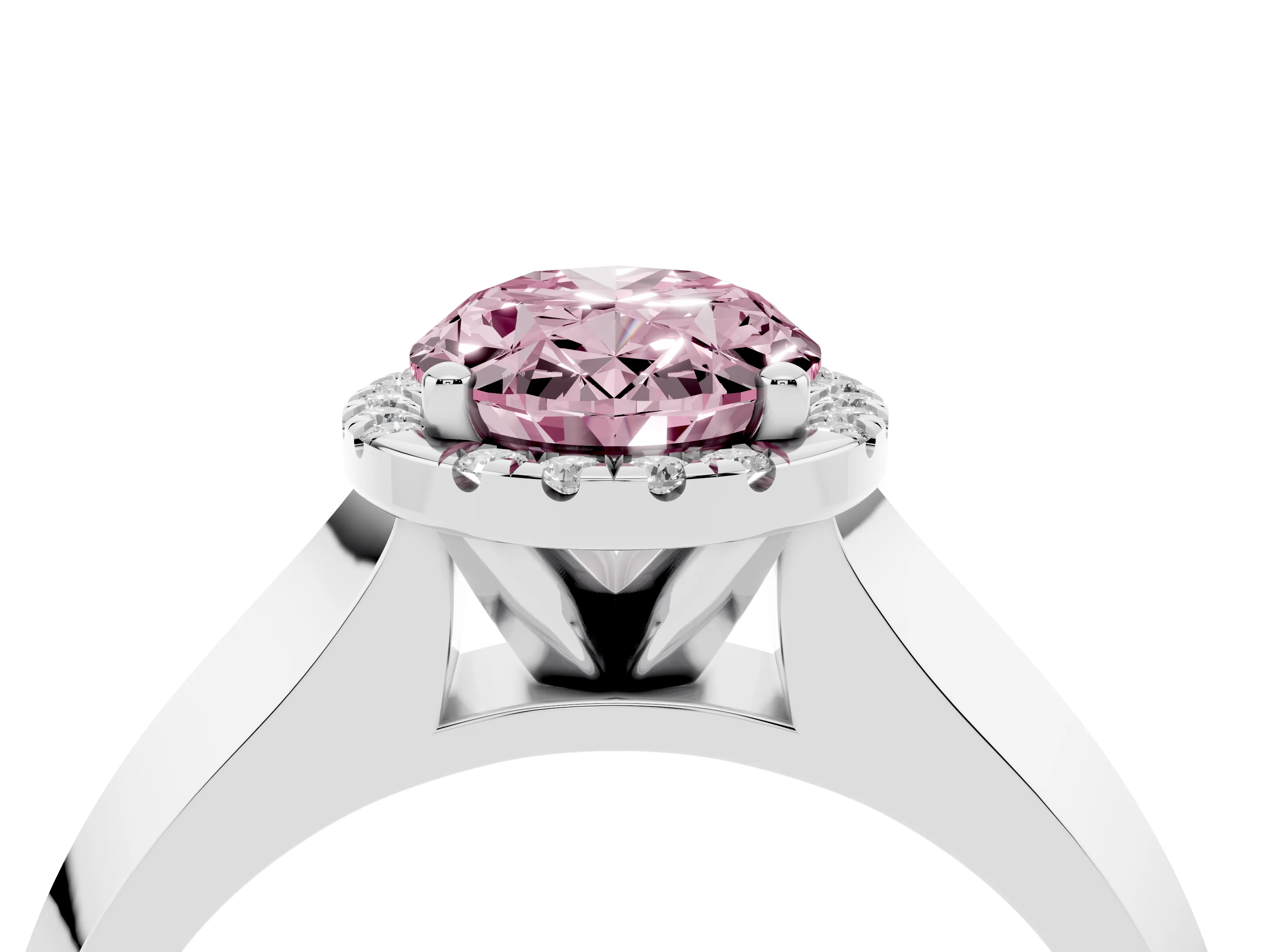 Fancy Pink Oval Cut Diamond Halo Ring Set in Silver with Cathedral Band and Prong Setting