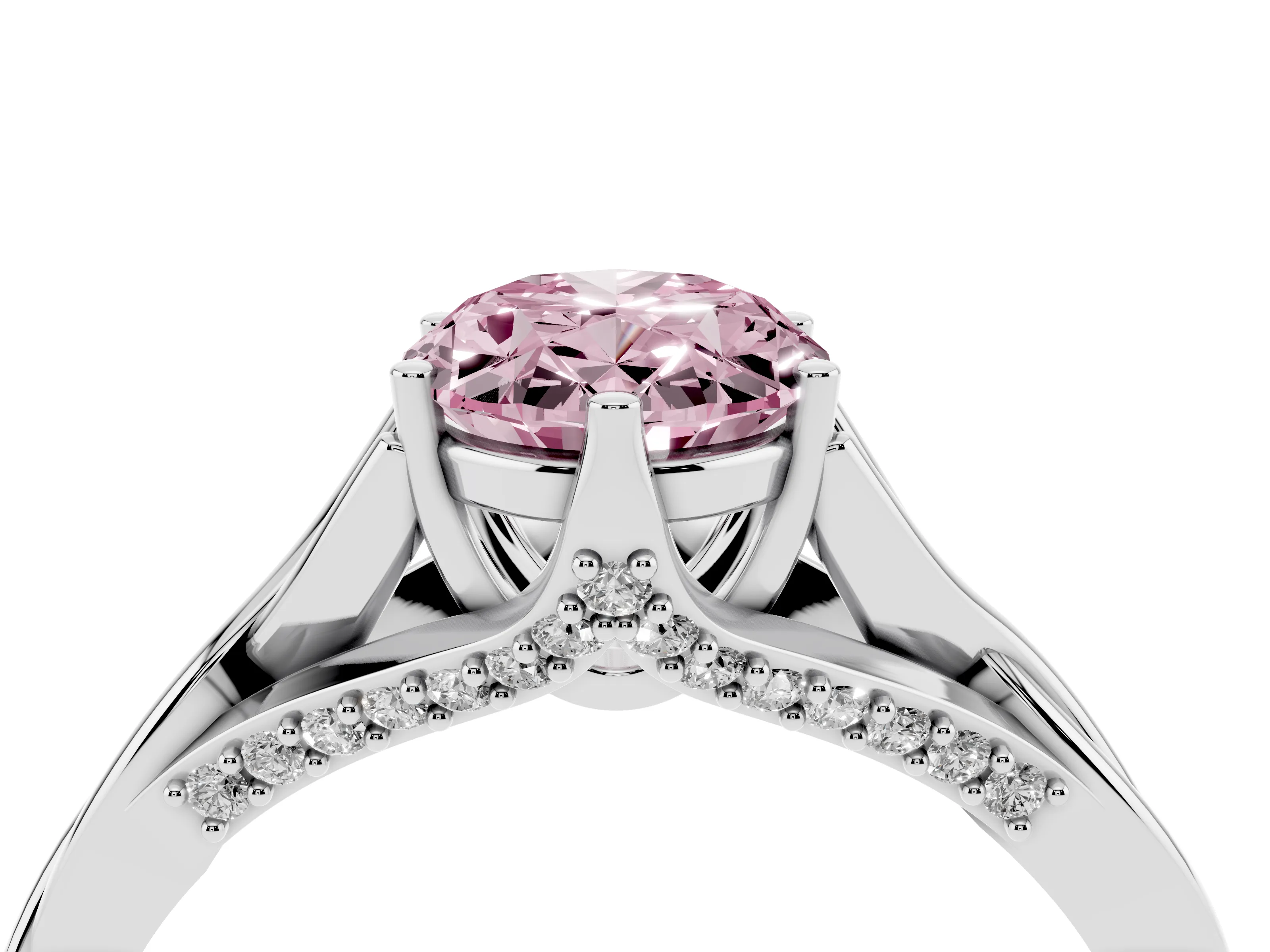 Fancy Pink Oval Cut Diamond Intertwined Twist Band Solitaire Ring Set in White gold with Prong Setting