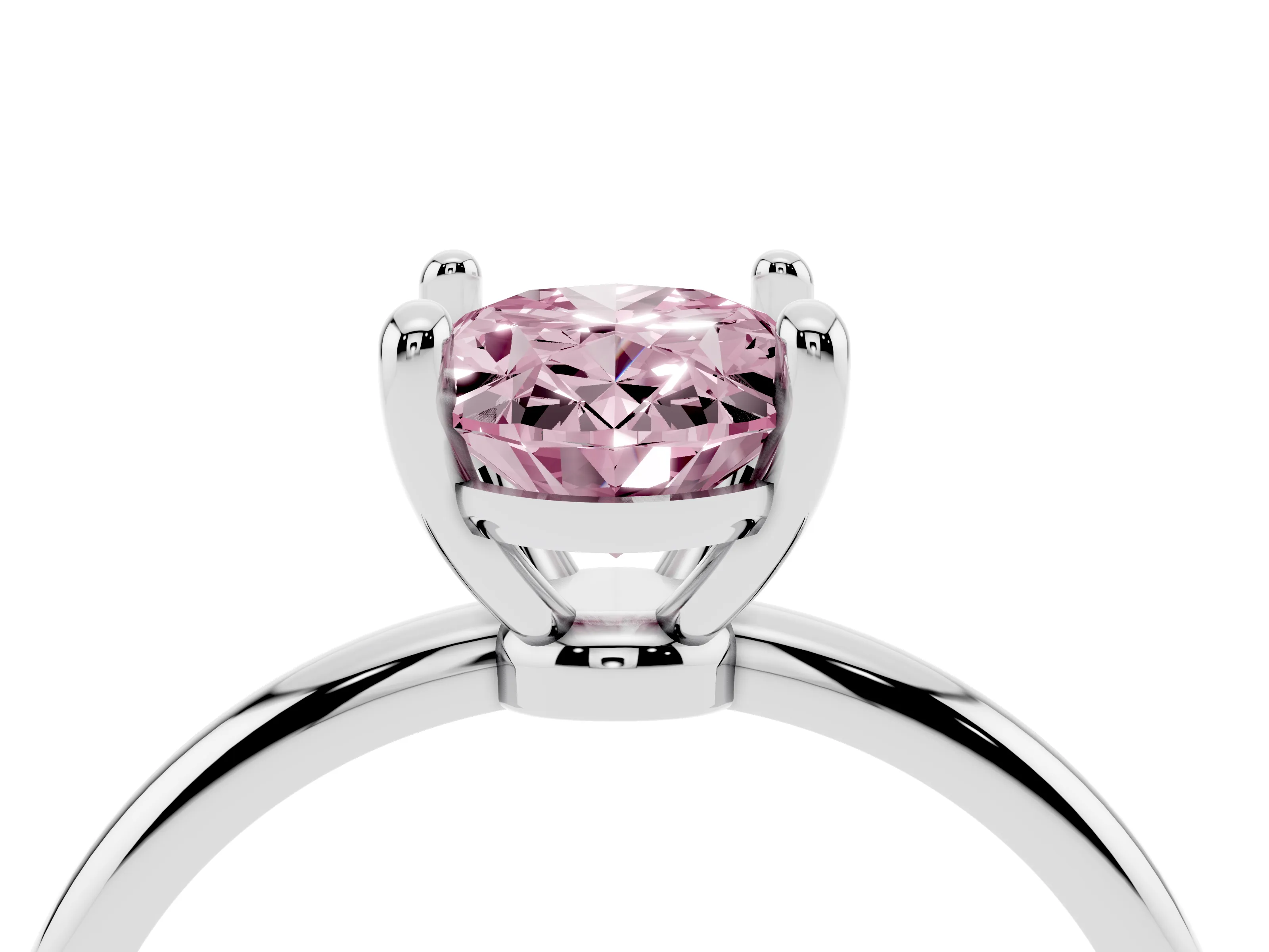 Fancy Pink Oval Cut Diamond Solitaire Ring Set in Silver with Secure Prong Setting on a Classic Band