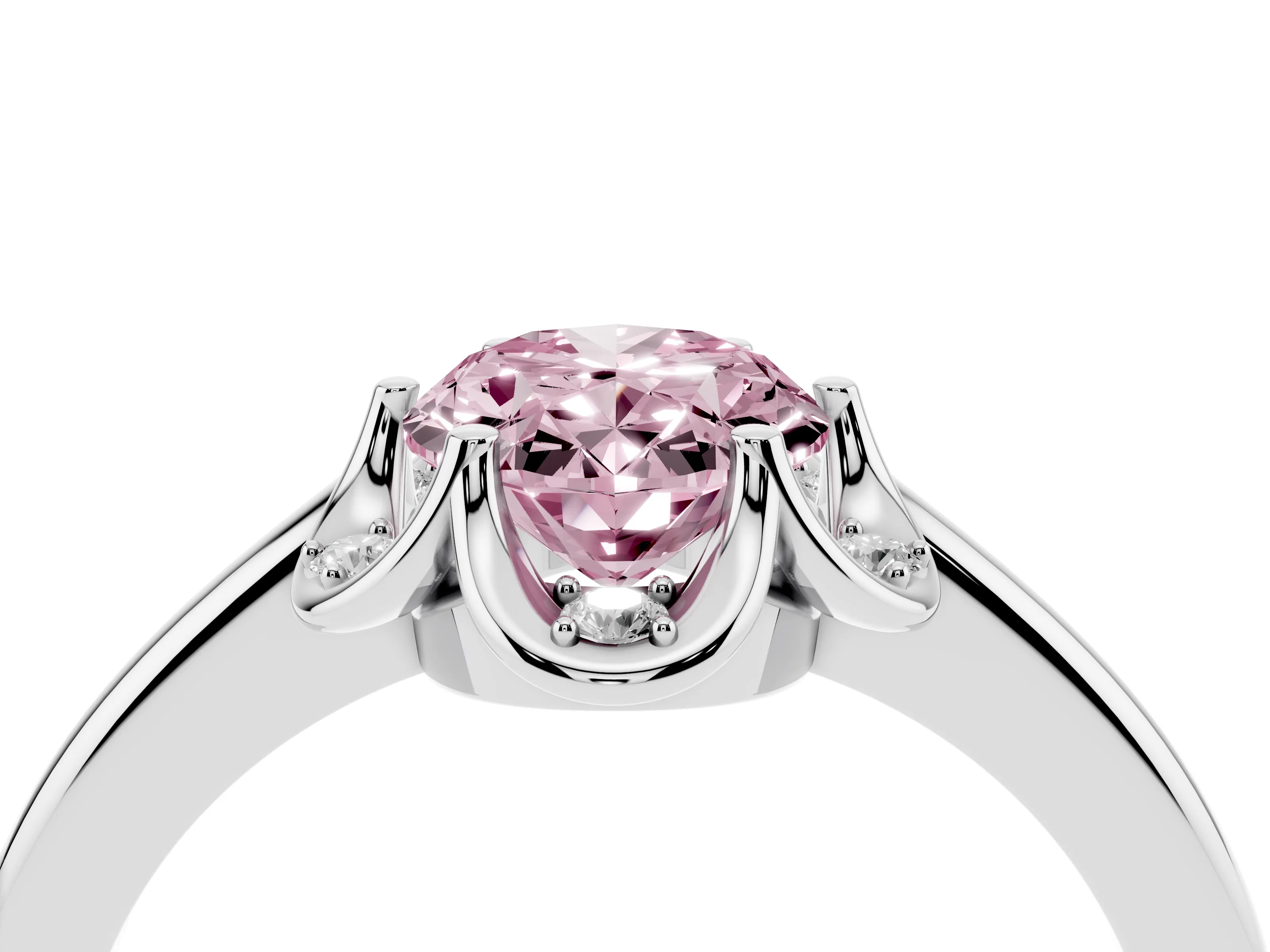 Fancy Pink Oval Cut Diamond Round Cluster Halo Ring Set in Platinum with Solitaire Band and Prong Setting