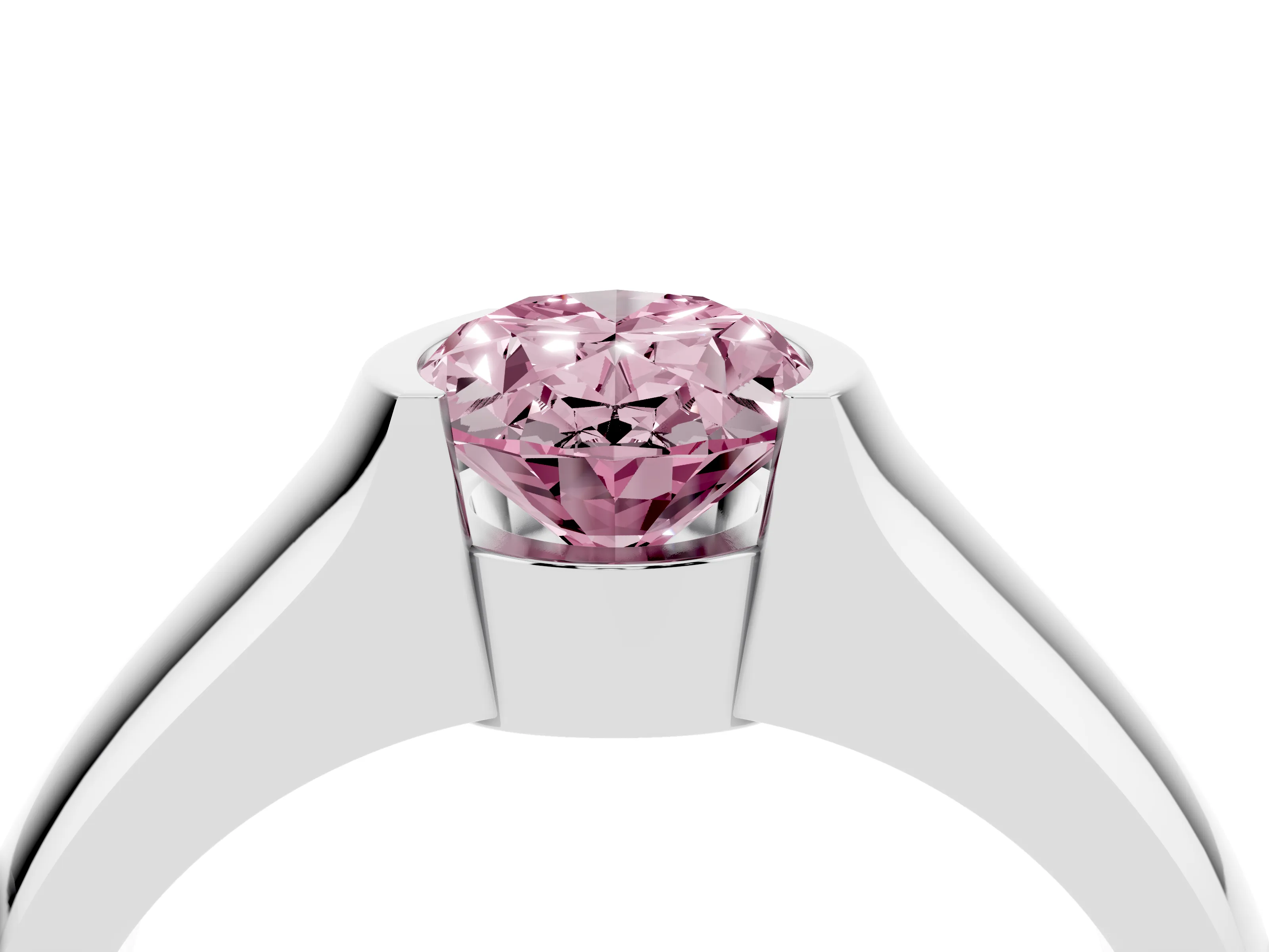 Fancy Pink Oval Cut Diamond Bezel Solitaire Ring Set in White gold with Wide Band