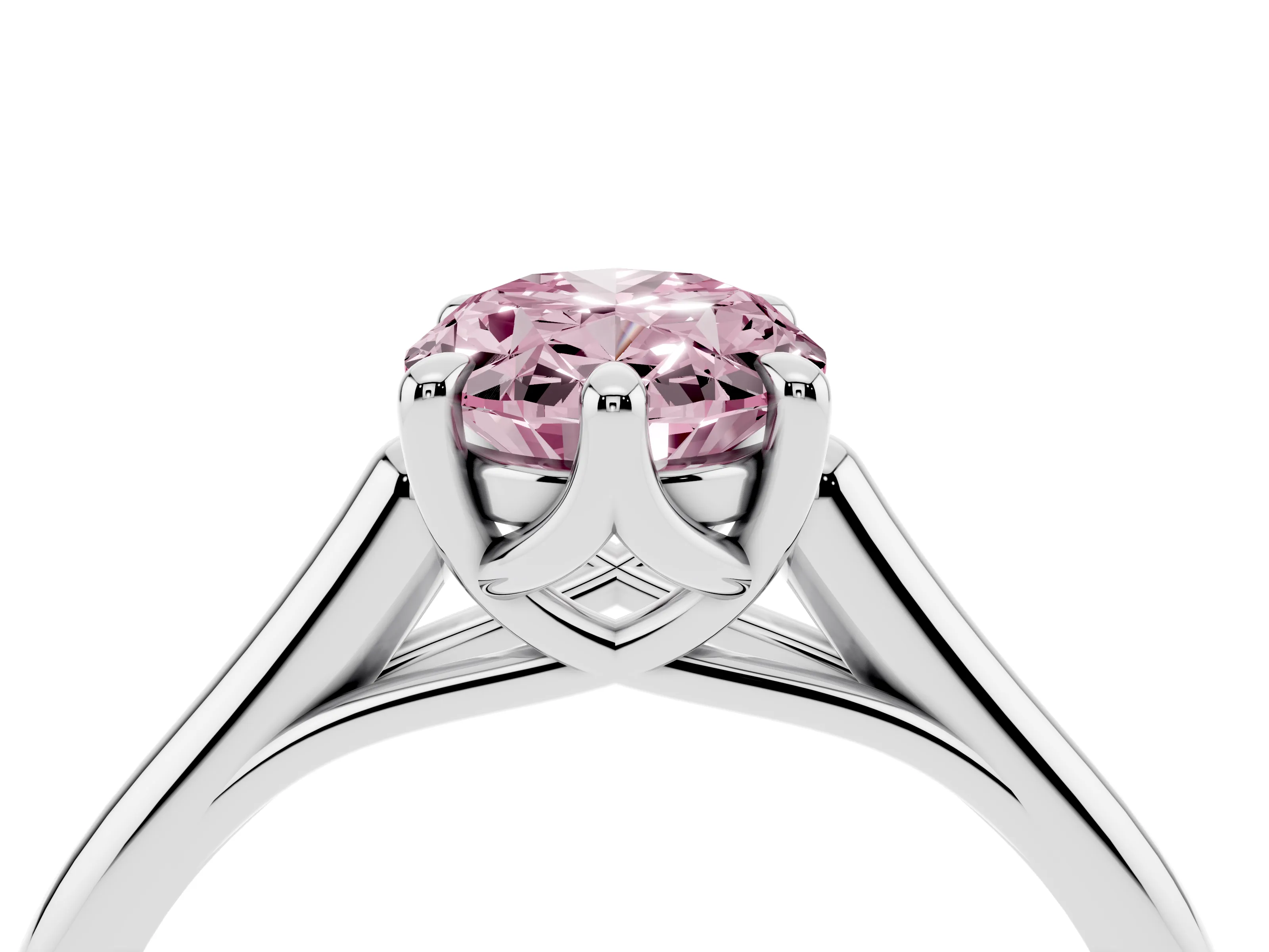 Fancy Pink Oval Cut Diamond Solitaire Engagement Ring Set in Platinum with Prong Setting and Plain Classic Band