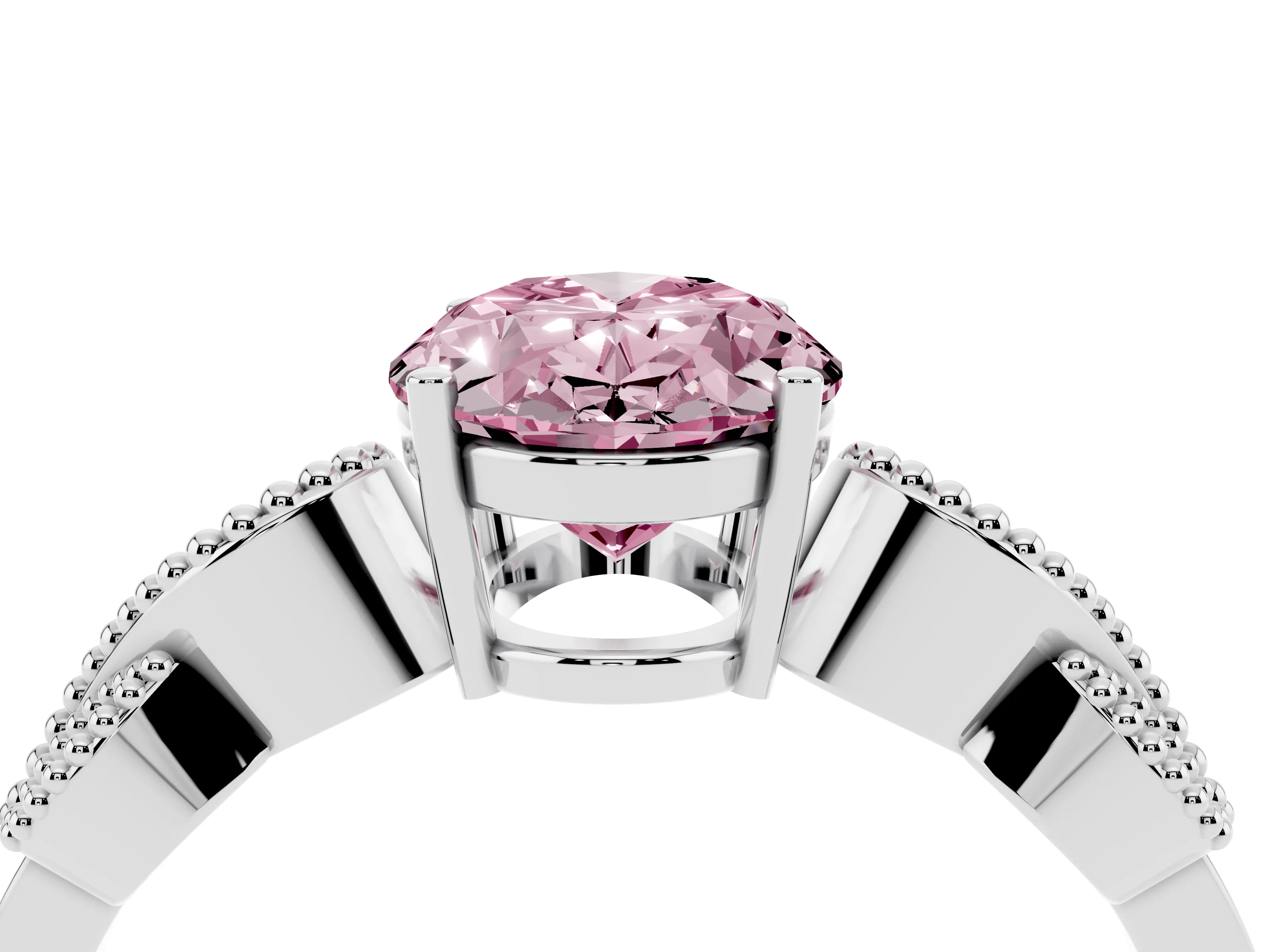 Fancy Pink Oval Cut Diamond Milgrain Leaf Band Solitaire Ring Set in White gold with Accent Stones and Prong Setting