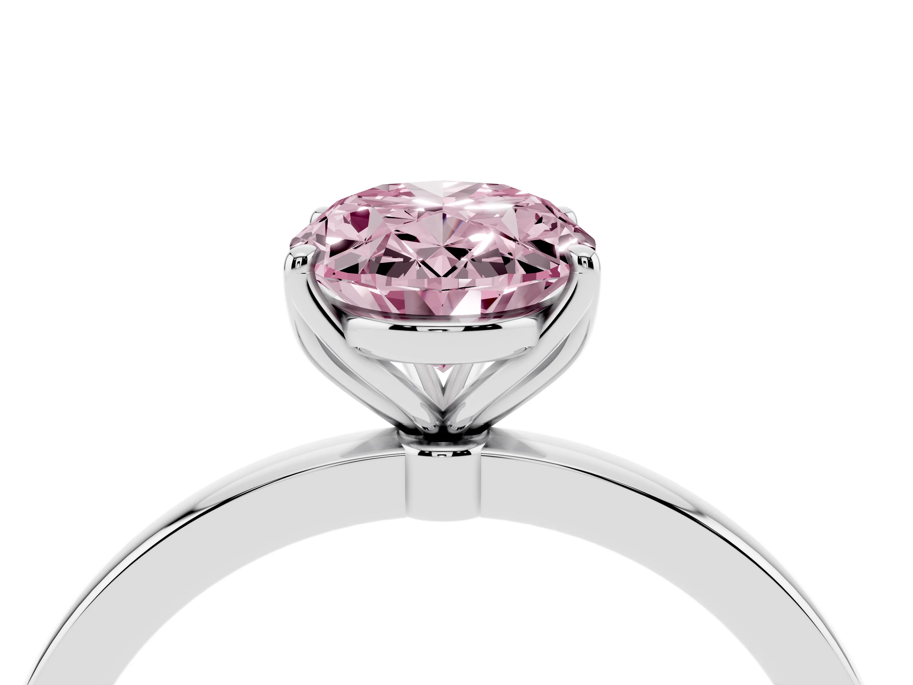 Fancy Pink Oval Cut Diamond Solitaire Ring Set in White gold with Prong Setting and Thin Polished Band