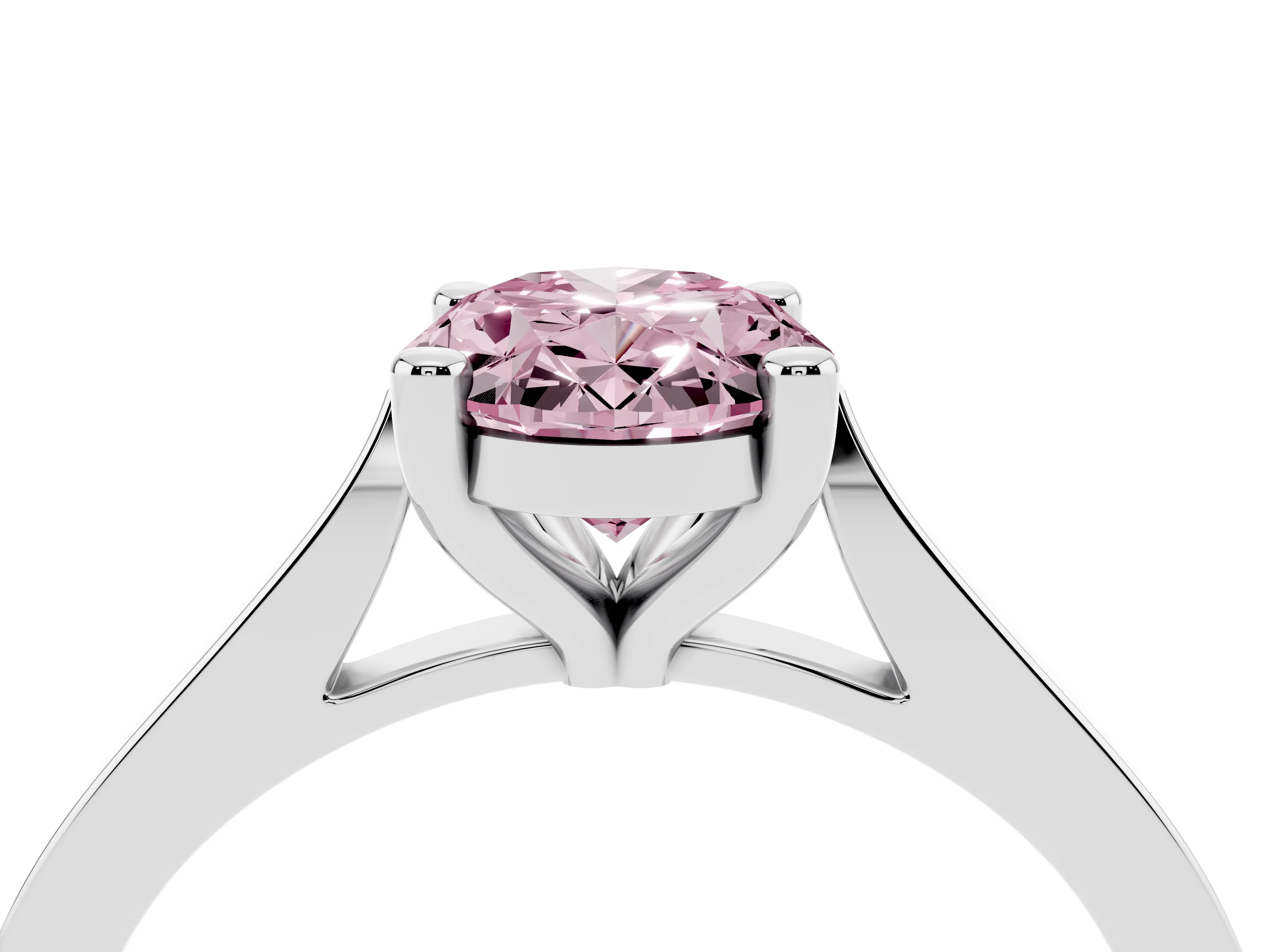Fancy Pink Oval Cut Diamond Solitaire Ring Set in Platinum with Prong Setting and Tapered Band