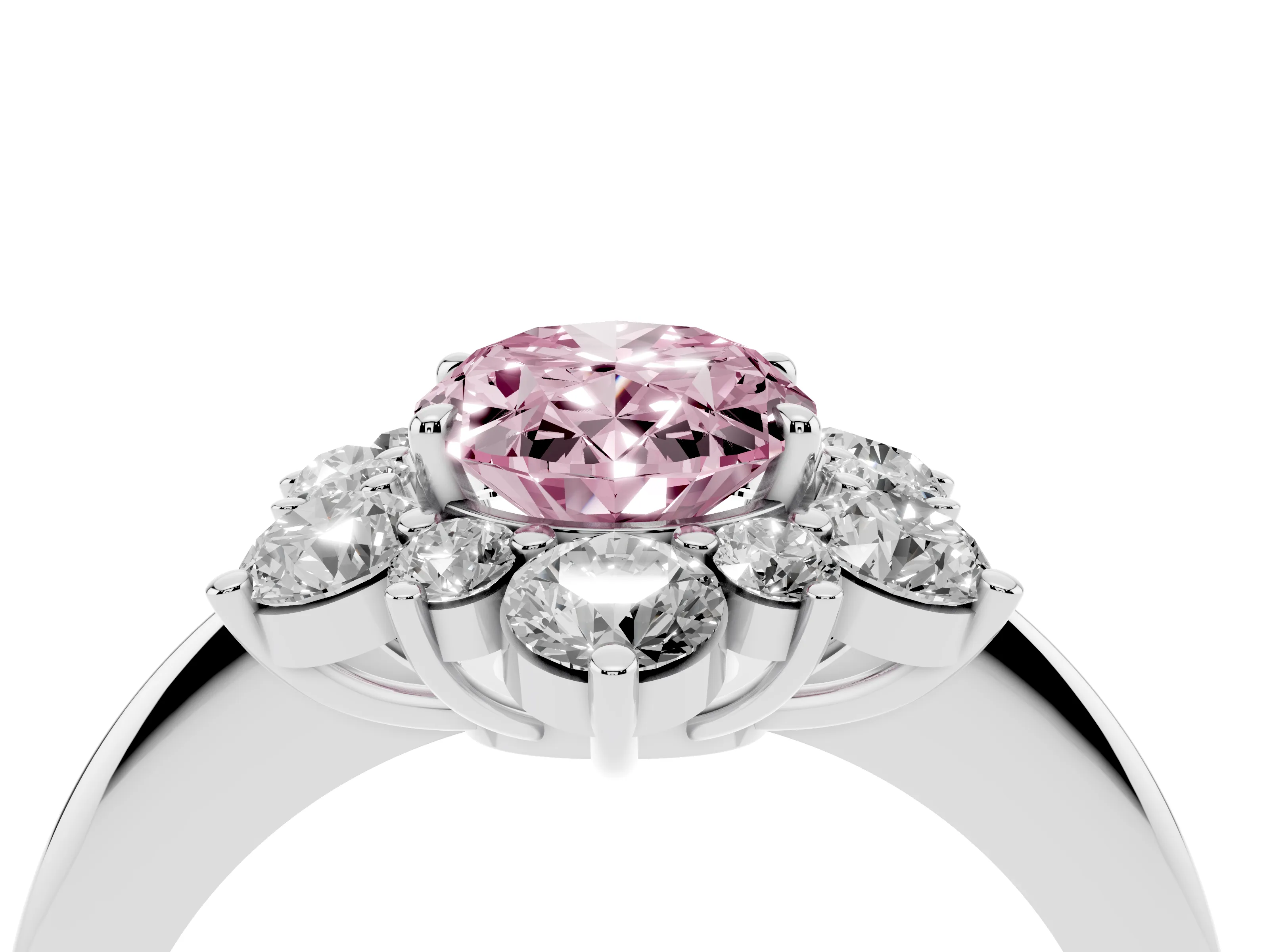 Fancy Pink Oval Cut Diamond Cluster Halo Ring Set in Silver with Solitaire Band and Prong Setting