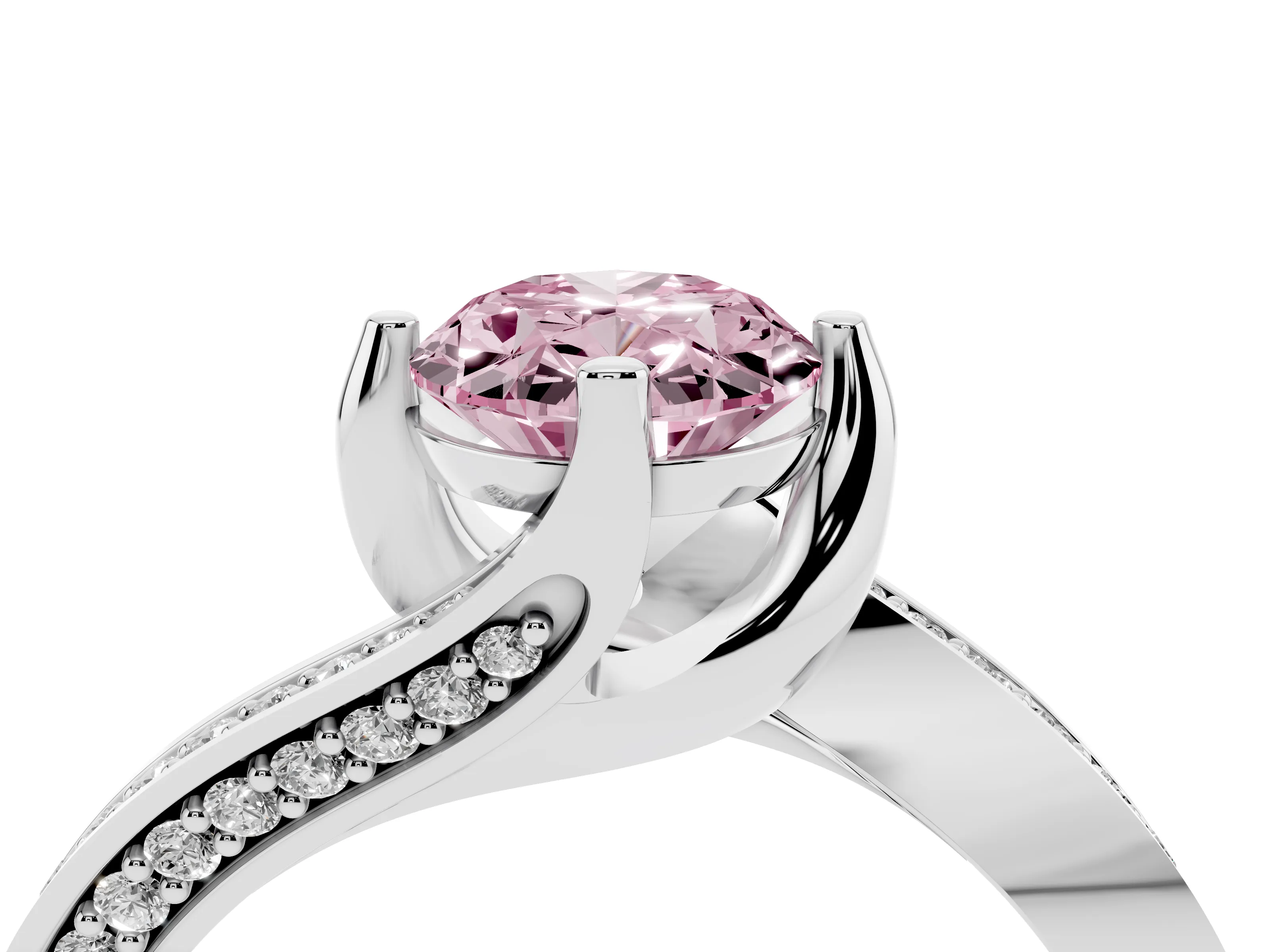Fancy Pink Oval Cut Diamond Solitaire Ring Set in Silver with Intertwined Pavé Twist Band