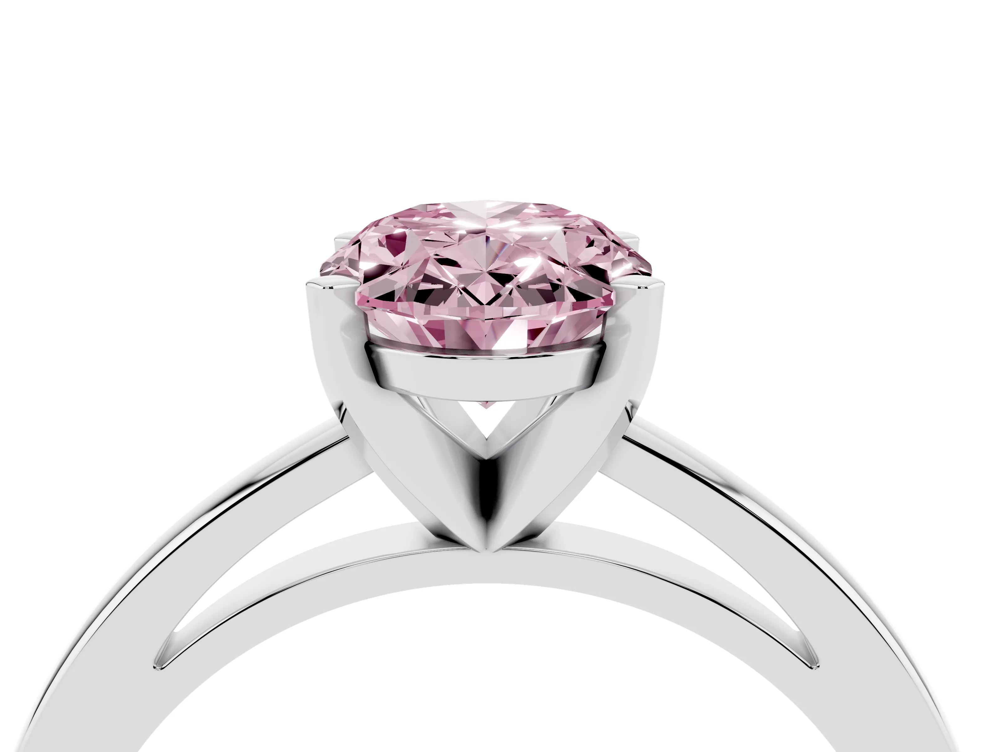 Fancy Pink Oval Cut Diamond Solitaire Engagement Ring Set in Silver with Prong Setting on a Classic Band