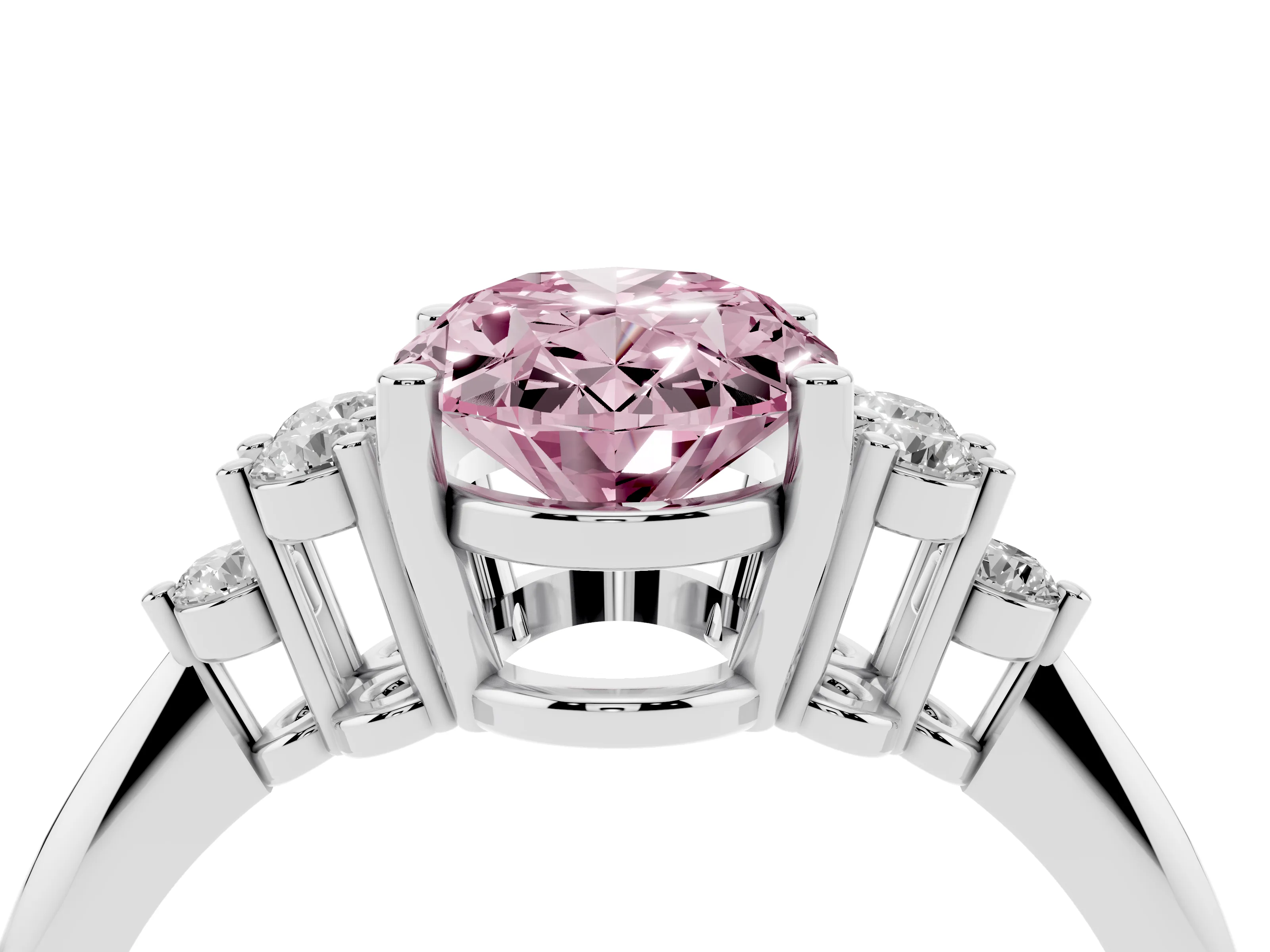 Fancy Pink Oval Cut Diamond Cluster Ring Set in Platinum with Plain Band and Prong Setting