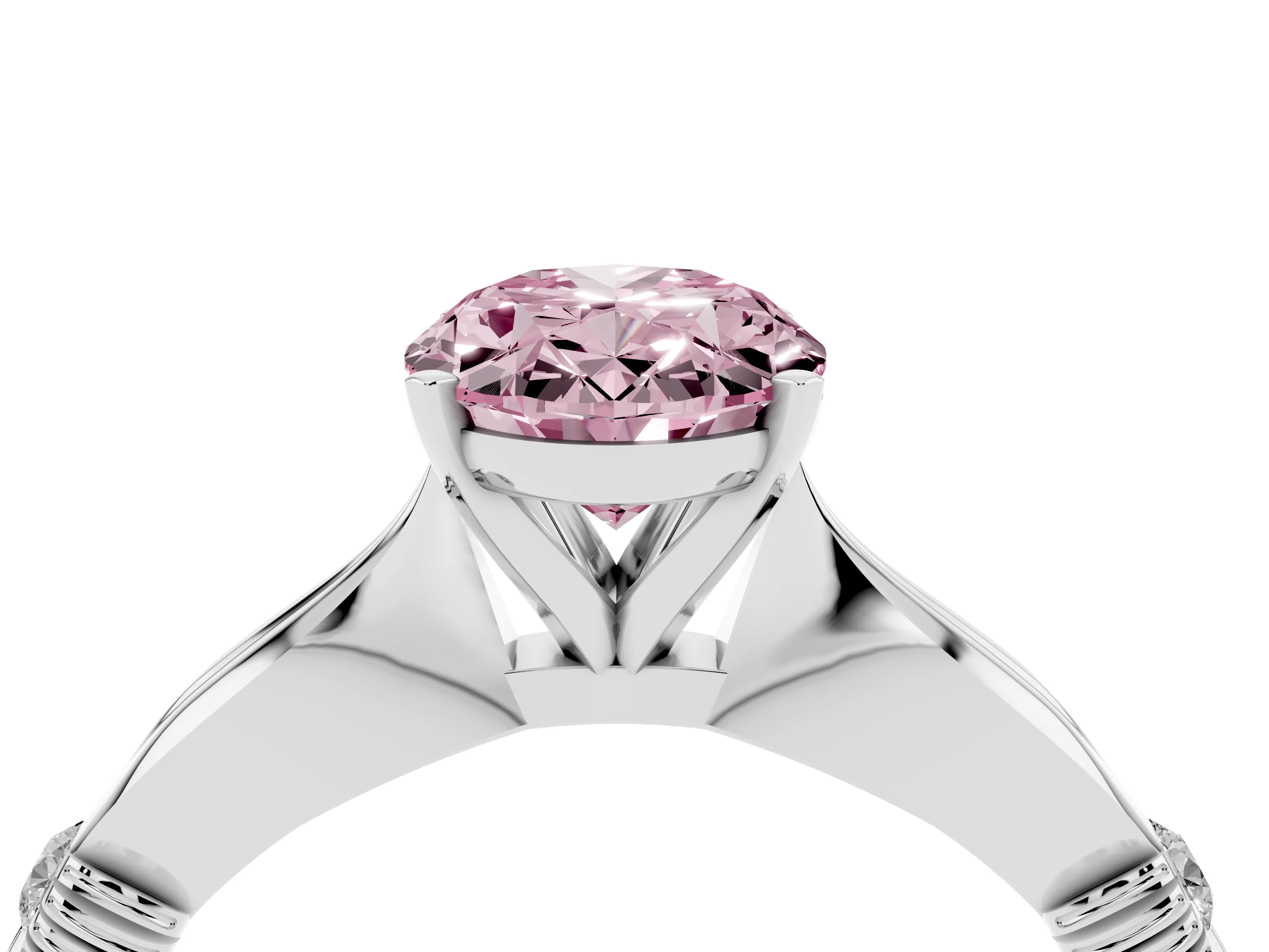Fancy Pink Oval Cut Diamond Solitaire Twisted Band Ring Set in Silver with Accent Stones and Prong Setting