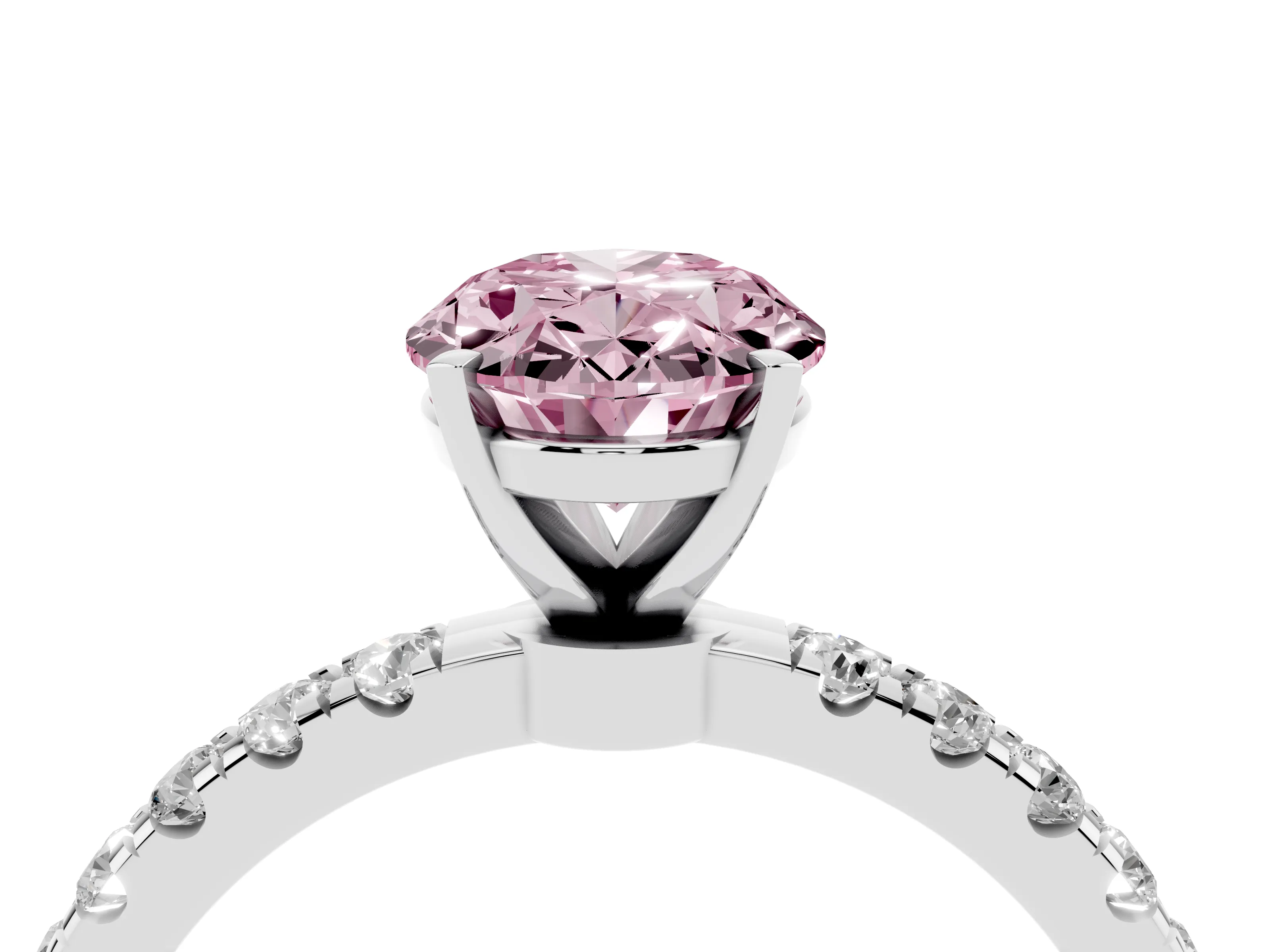 Fancy Pink Oval Cut Diamond Solitaire Ring Set in Platinum with Pavé Accents and Prong Setting