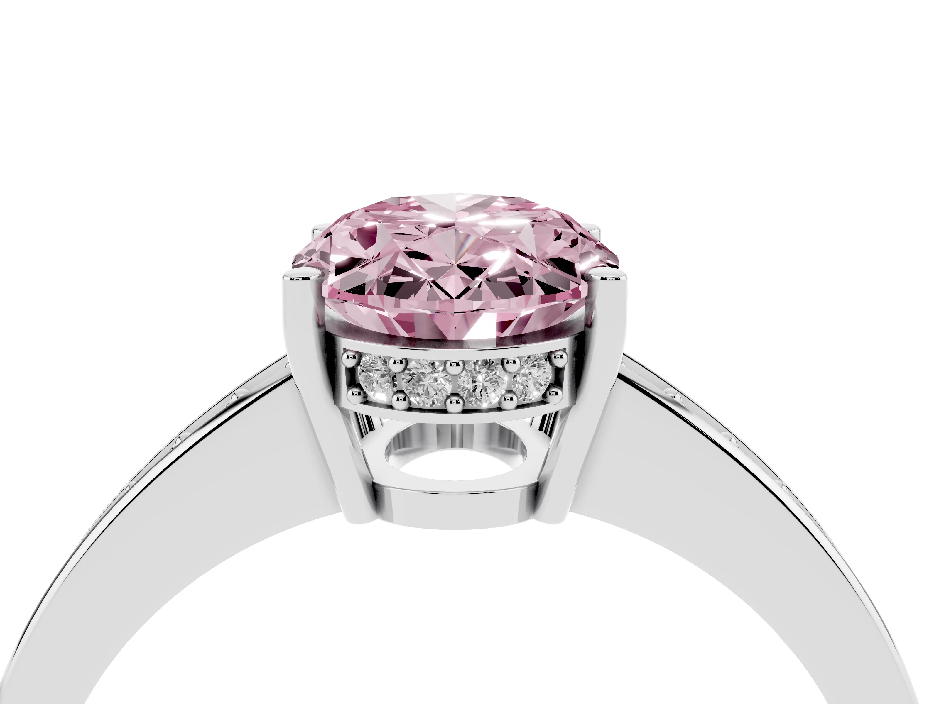 Fancy Pink Oval Cut Diamond Pavé Band Prong Set Solitaire Ring Set in White gold
