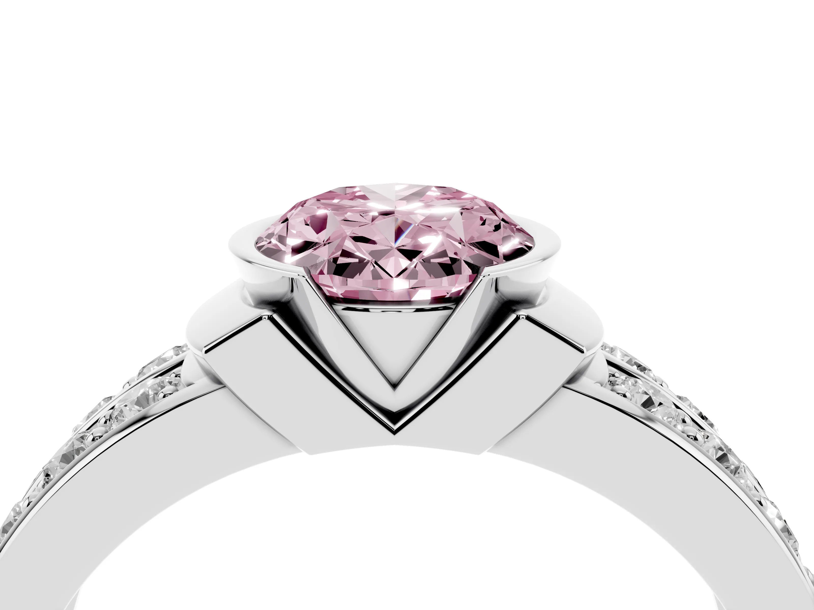 Fancy Pink Oval Cut Diamond Wide Channel Set Band Ring Set in Platinum with Bezel Setting