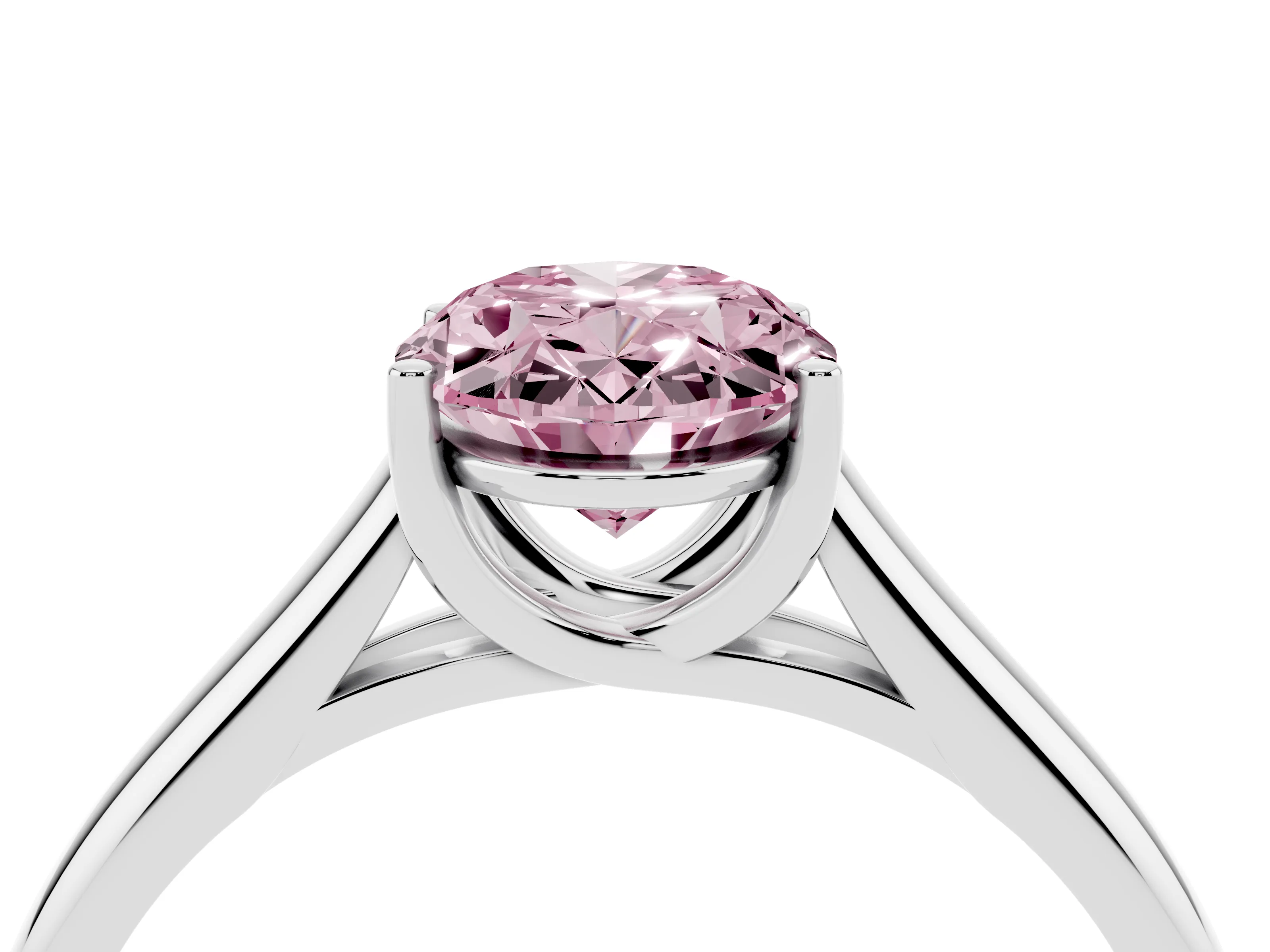 Fancy Pink Oval Cut Diamond Solitaire Engagement Ring Set in White gold with Subtly Tapered Band and Prong Setting